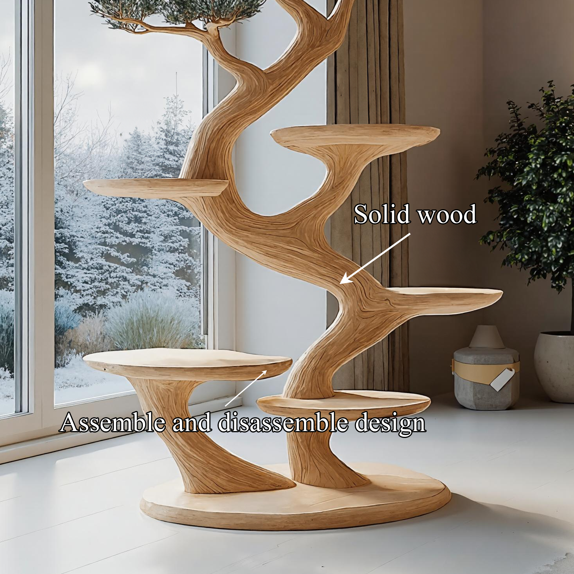 Rustic Cat Tree Sculptural Cat Shelf Tower For Modern Living Room SINLKITT089