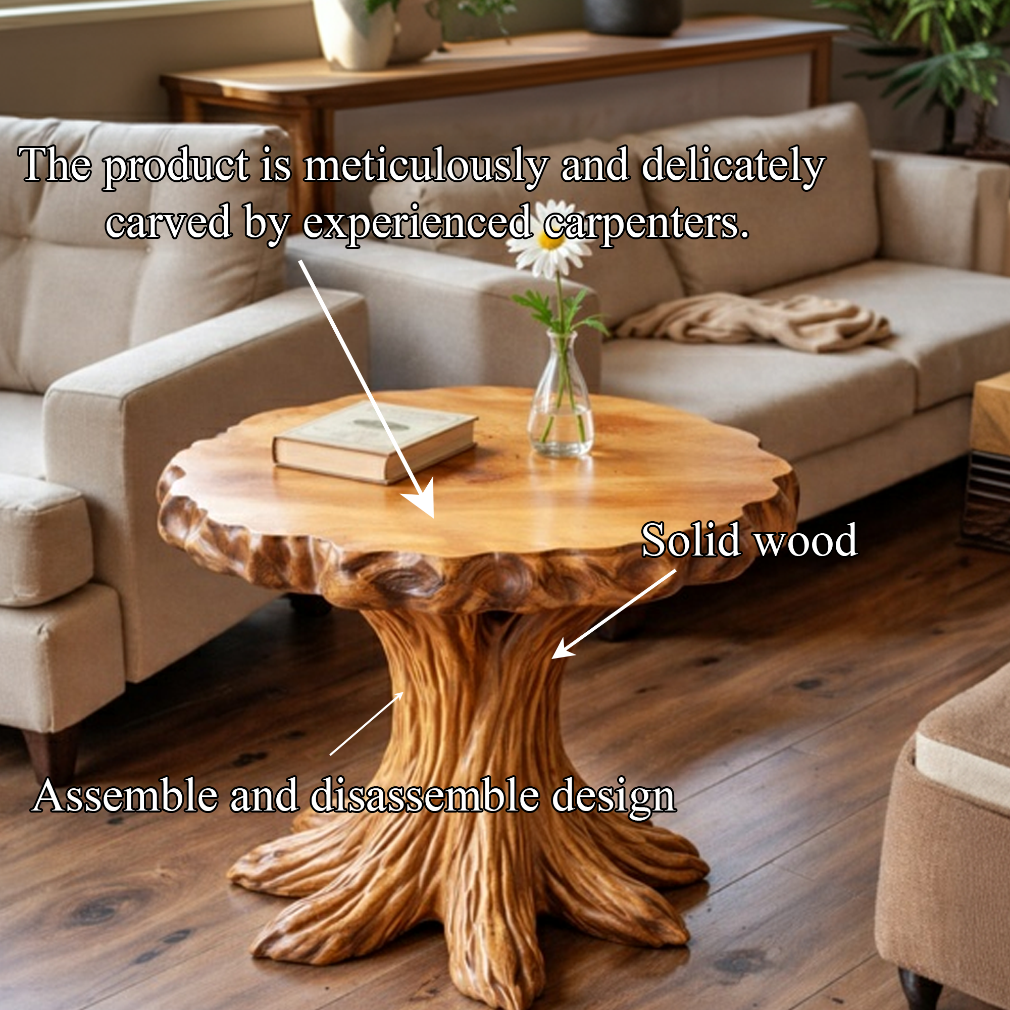 Rustic Tree Stump SIde Table For Living Room And Cabin SINLKIBT233