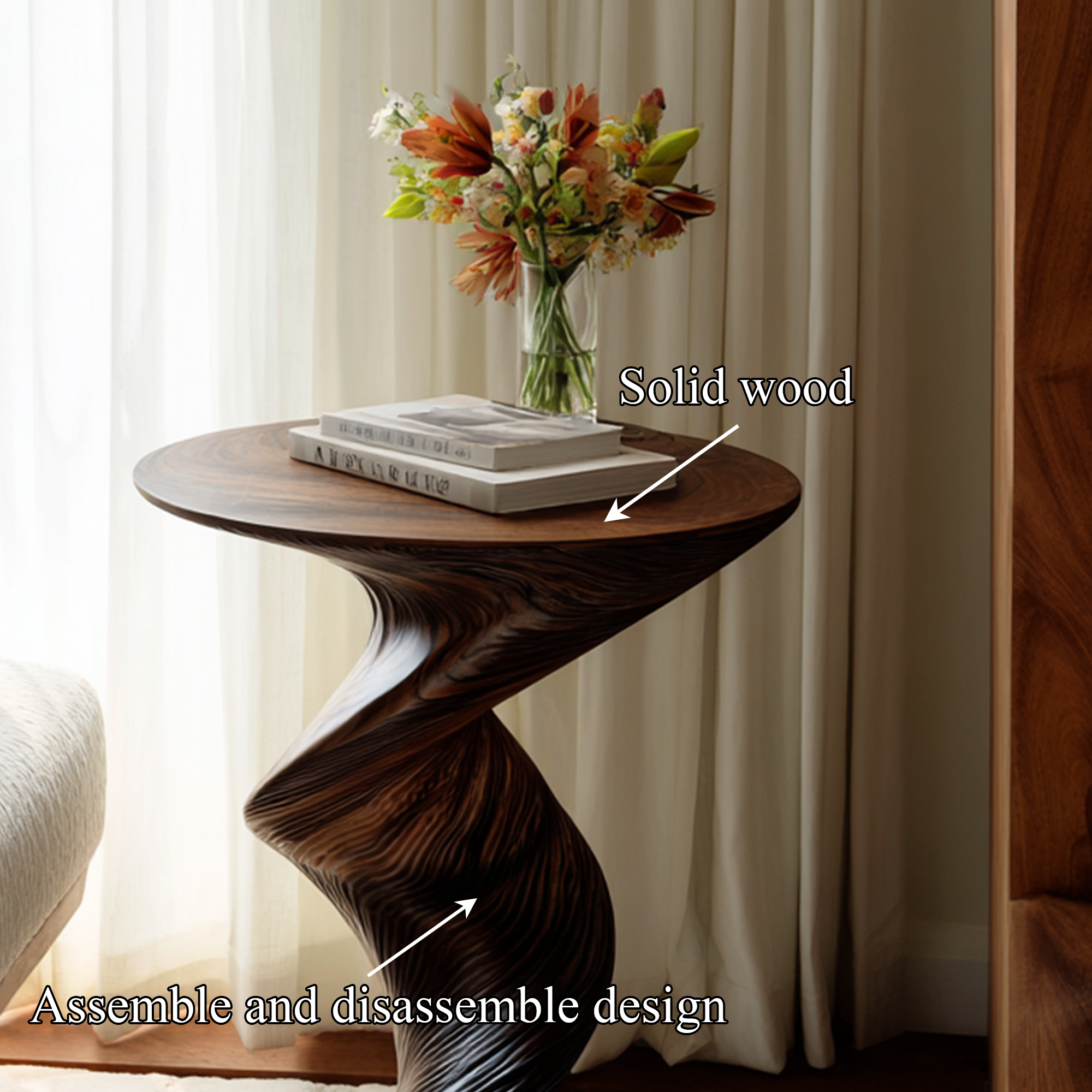 Mid Century Curved Nightstand For Bedroom And Small Space SINLKIBT236