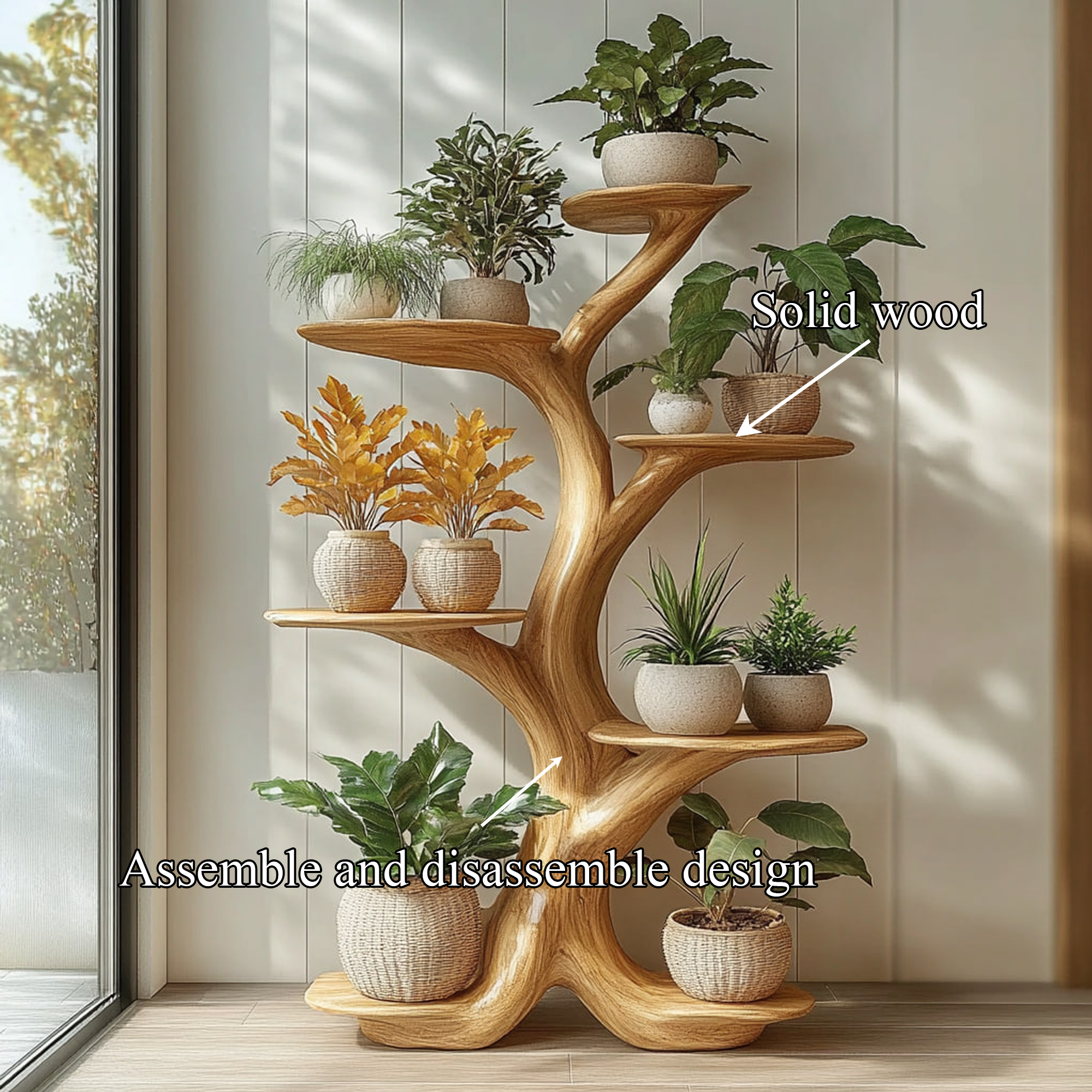 Rustic Tree Plant Shelf Organic Multi-Level Display Home Interior Decor SINLKITT093