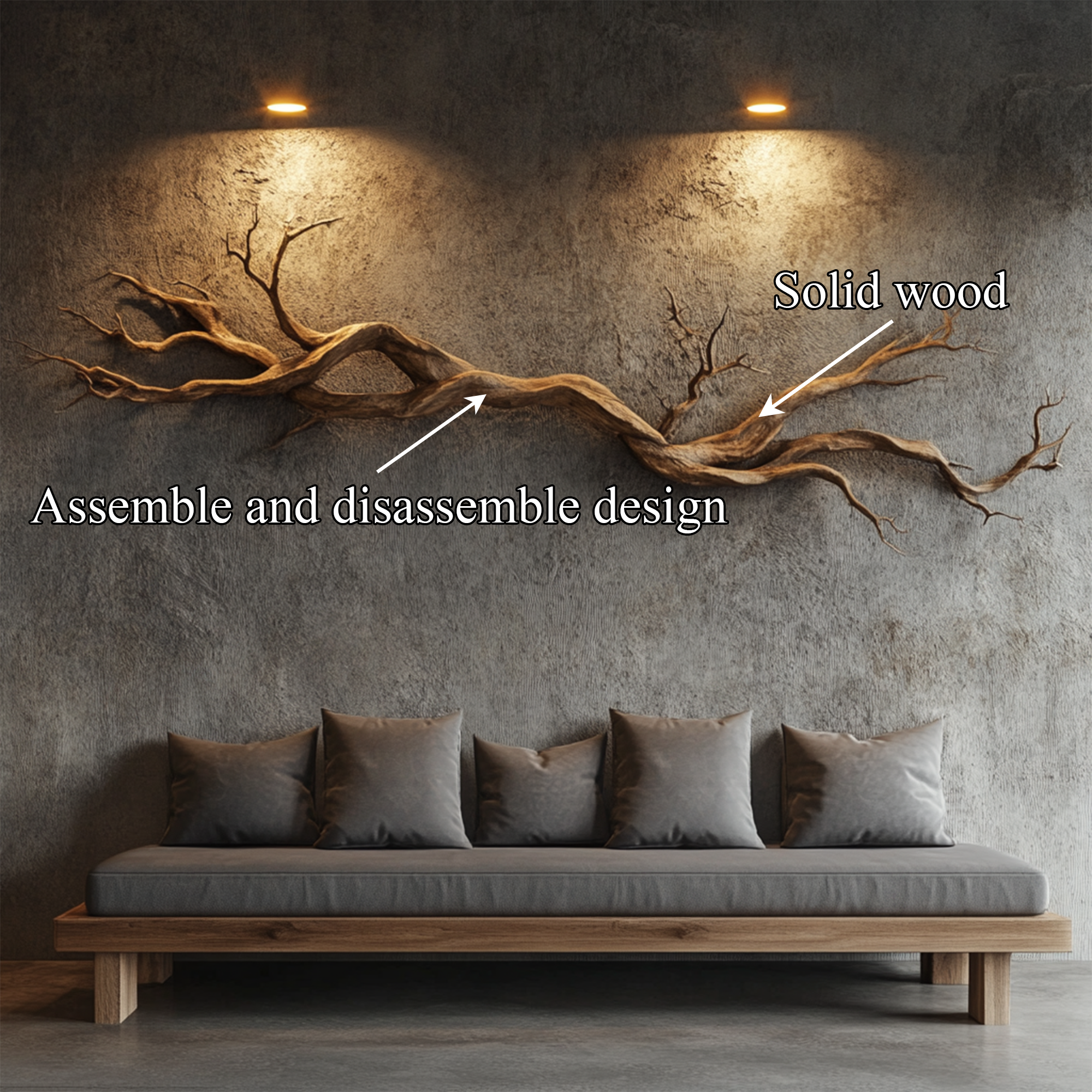 Natural Vine Carved Solid Wood Wall Sculpture Modern Decor SINLKIWD028