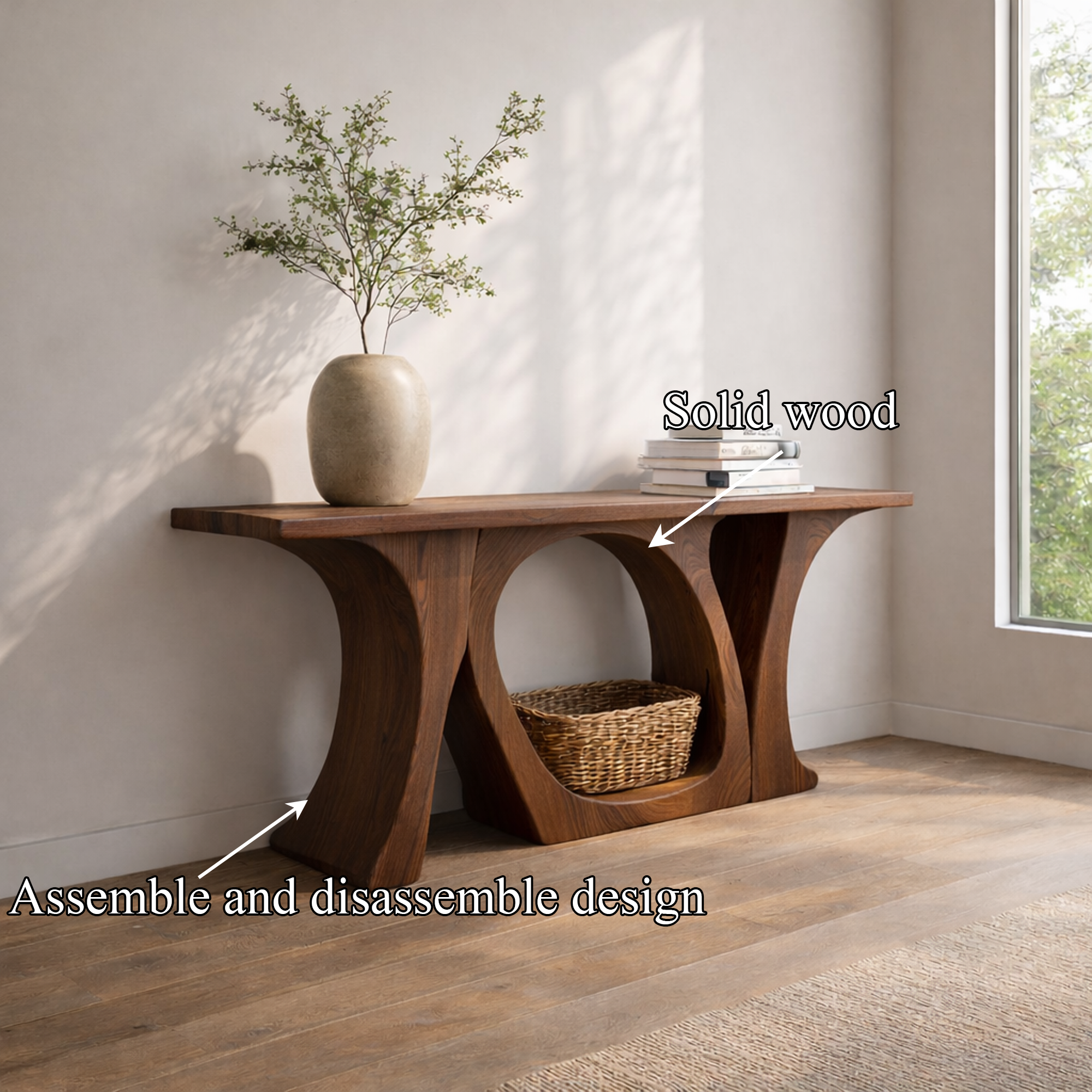 Handcrafted Organic Wood Console Table Sculptural Design For Home Decor SINLKICS460