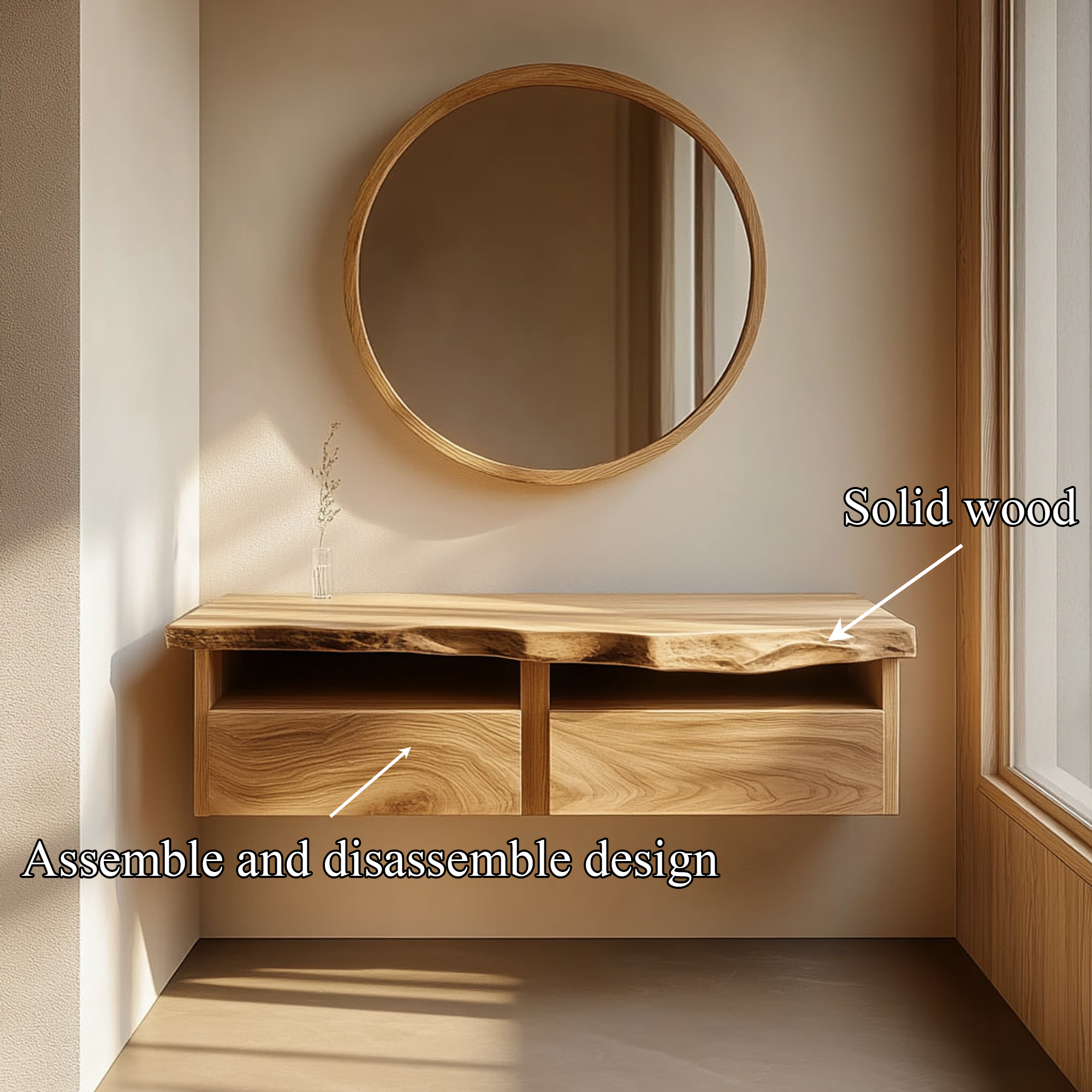 Rustic Bathroom Vanity Shelf Raw Wood Bathroom Aesthetic SINLKIBRV233