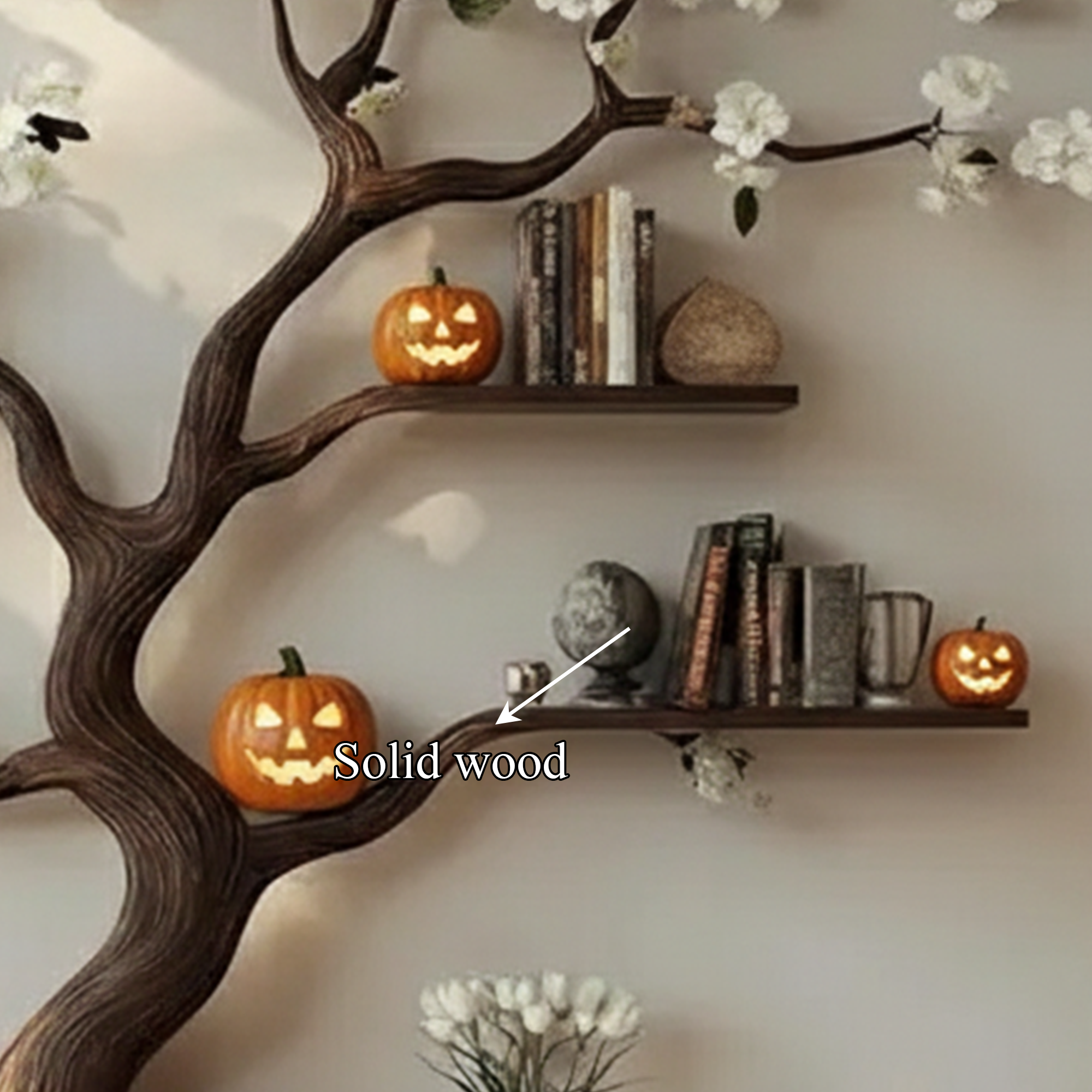 Rustic Natural Tree Branch Wall Bookshelf Halloween Home Decor SINLKIHW053