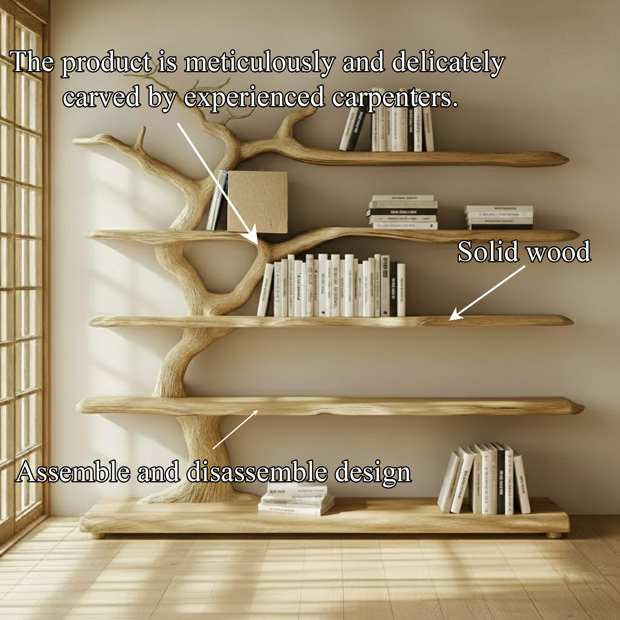 Rustic Organic Decorative Tree Shelf Living Room Or Reading Room SINLKITB577