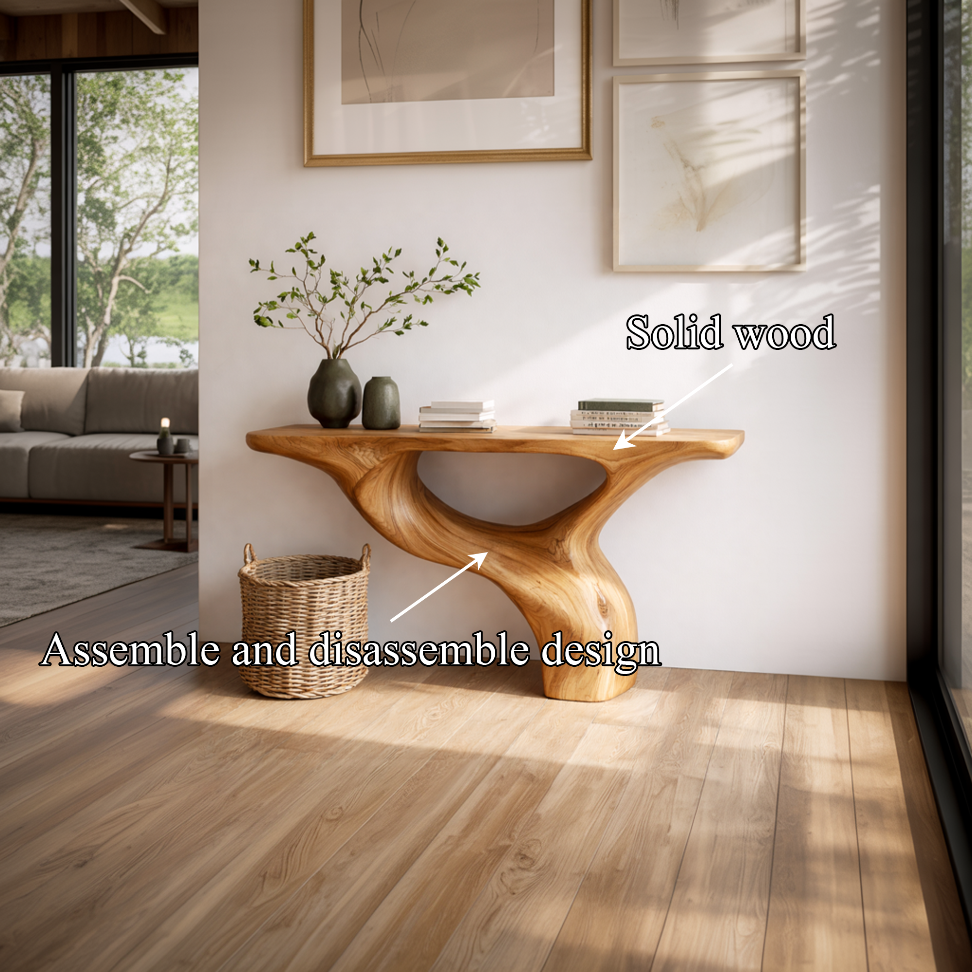 Rustic Organic Console Table Sculptural Statement Furniture For Living Room SINLKICS450