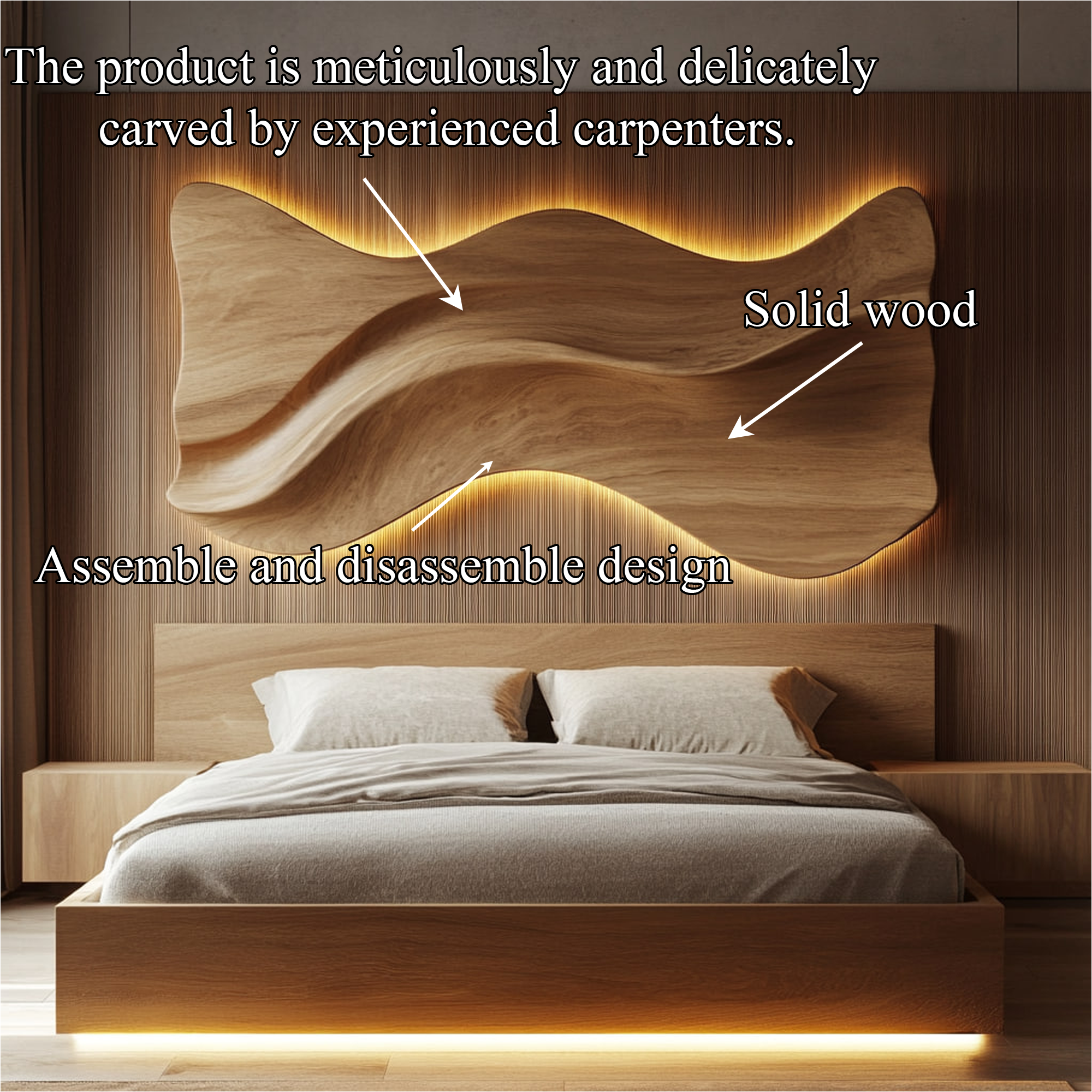 Rustic Sculptural Wooden Headboard Solid Wood Bedroom Interior Statement Decor SINLKIDH023