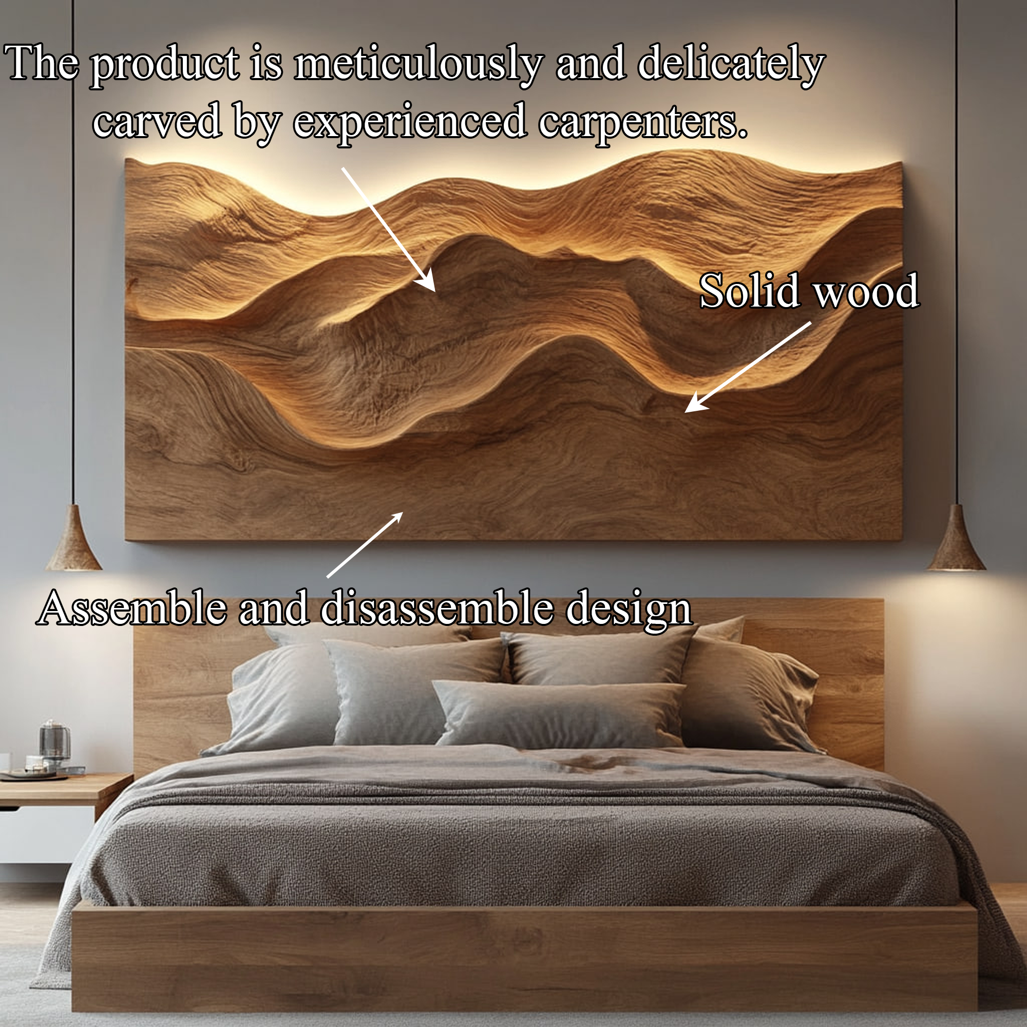 Organic Carved Wood Headboard Solid Wood Bedroom Interior Feature SINLKIDH020