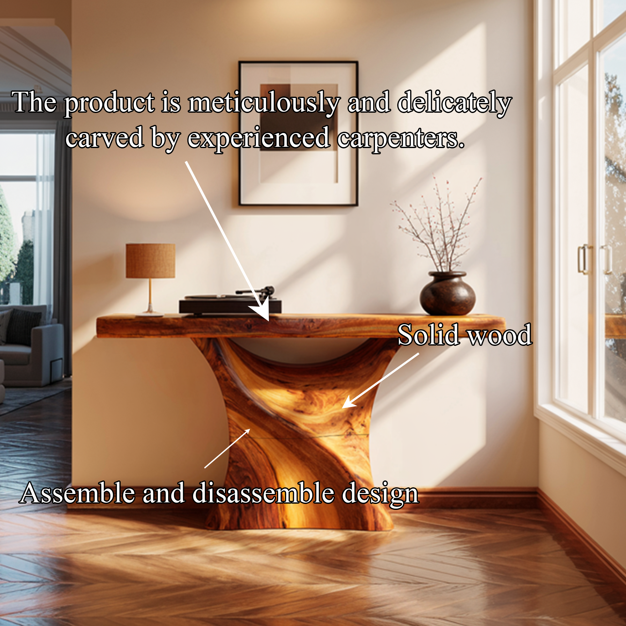 Mid Century Console Table Organic Wood Slab Foyer SINLKICS409