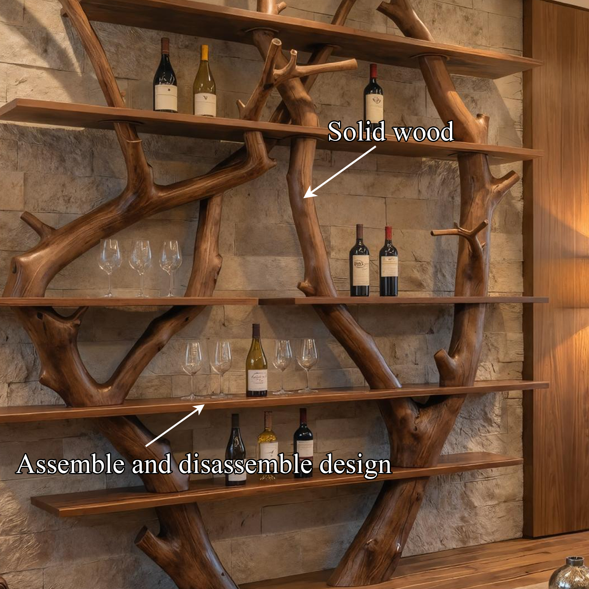 Contemporary Wooden Wine Rack Wall Shelf For Kitchen Dining Room Home Bar SINLKIWR006