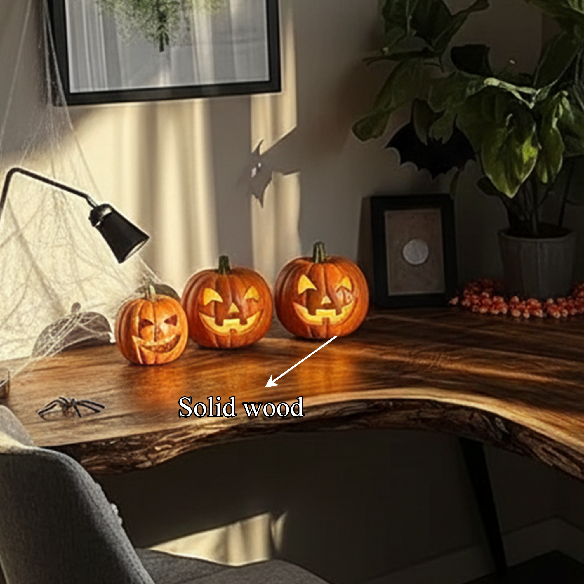 Rustic Wooden Live Edge Desk Halloween Decor Home Office SINLKIHW046