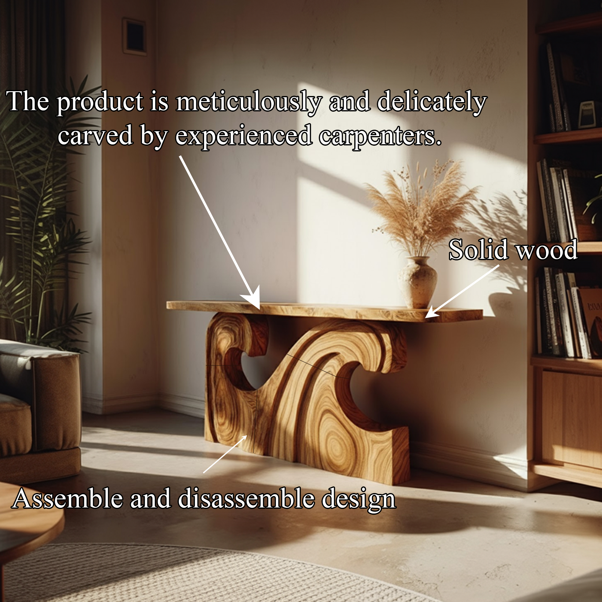 Mid Century Modern Console Table Unique Wave Design Entryway SINLKICS402