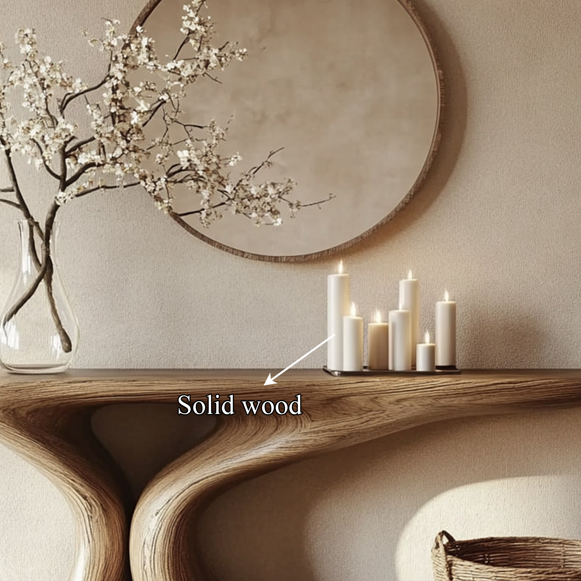 Rustic Entry Table Smooth Sculptural Form Luxury Welcome Area SINLKICS345