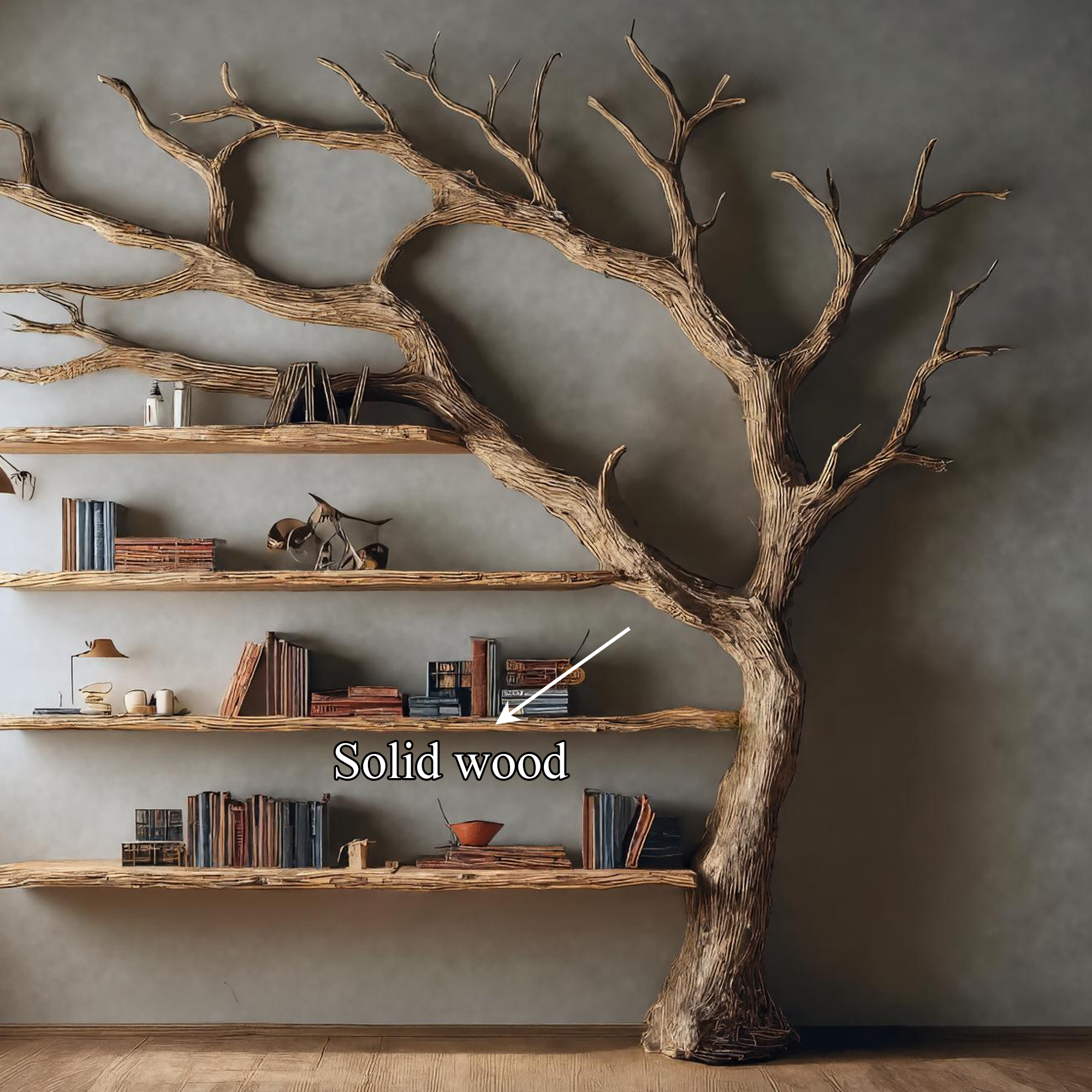 Rustic Wall Mounted Tree Shelf Living Room Decor SINLKITB324