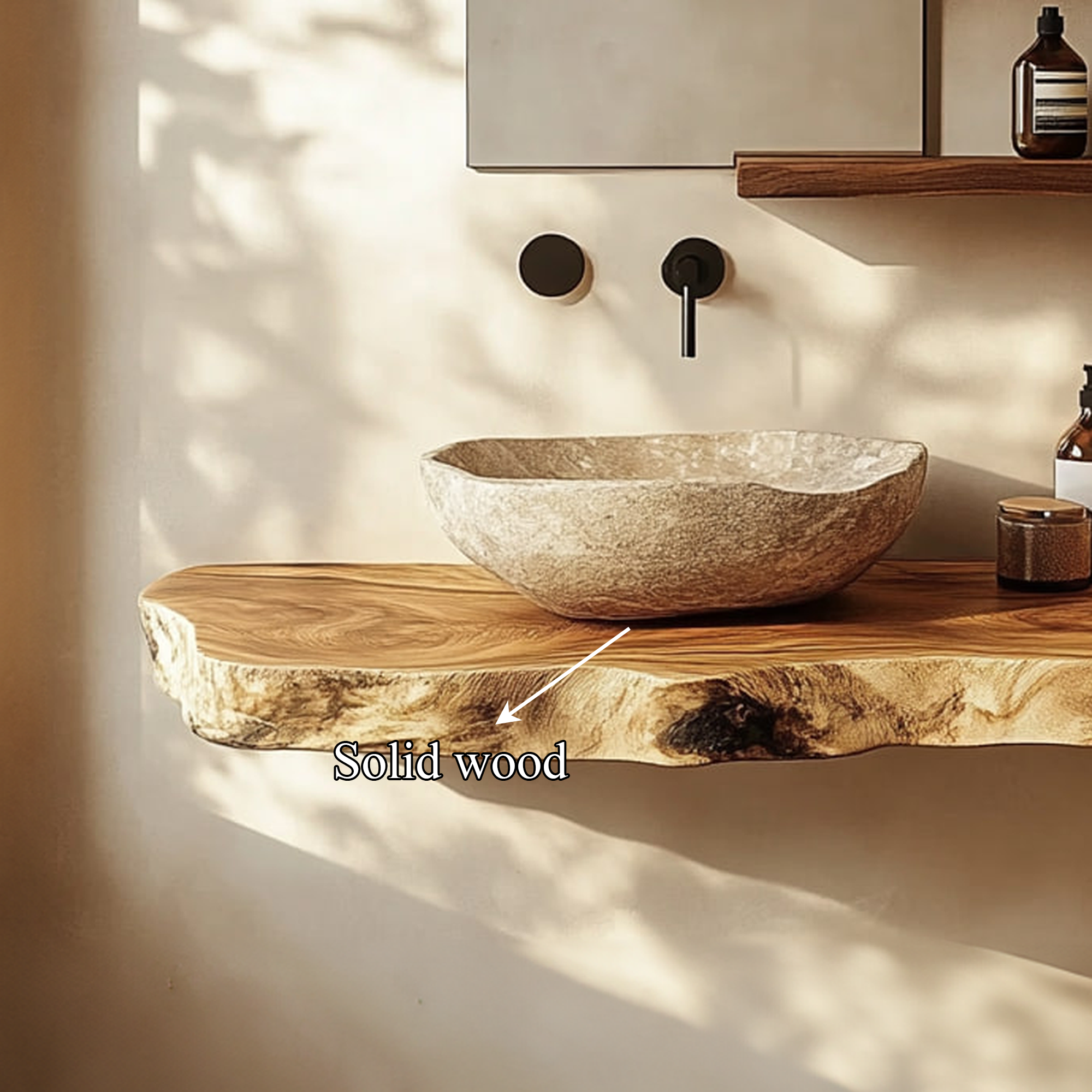 Rustic Bathroom Vanity Shelf Natural Wood Bathroom Furniture SINLKIBRV214