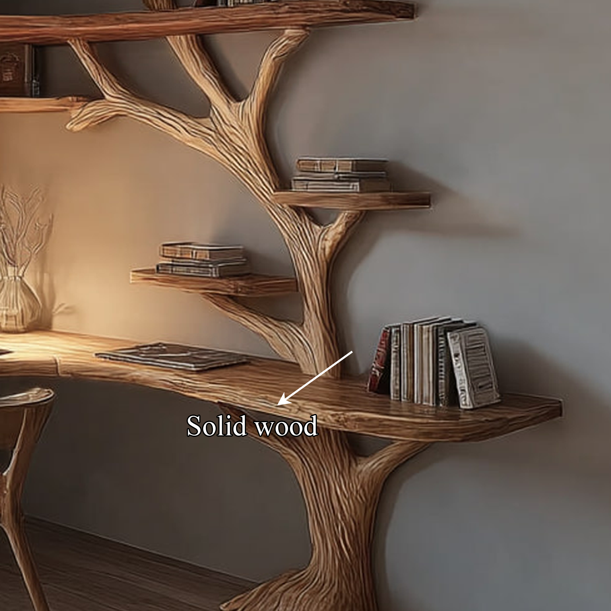 Rustic Branch Bookshelf Desk Living Room Or Home Workspace SINLKITB337