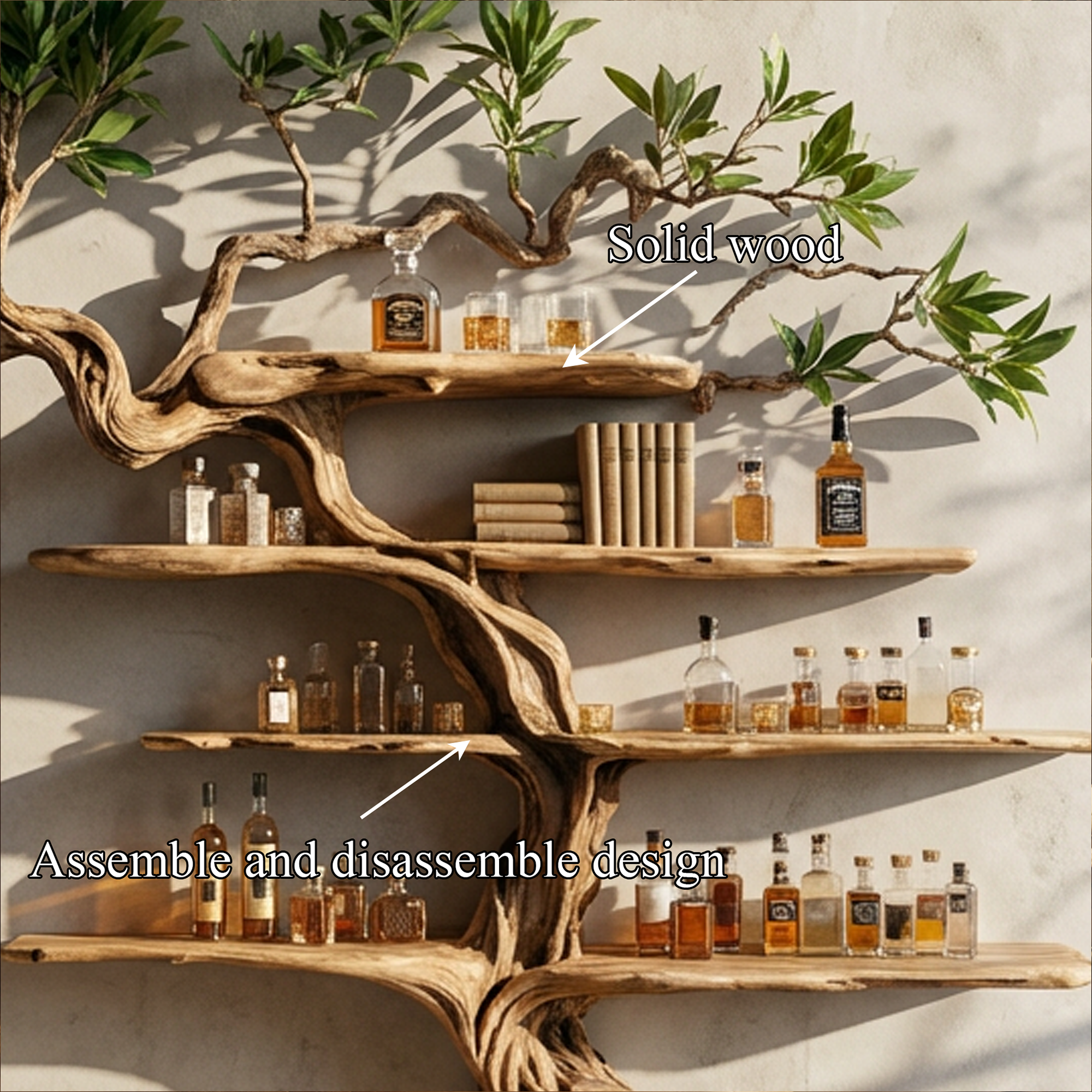 Nature Inspired Wooden Wine Rack Wall Shelf For Kitchen Dining Room Home Bar SINLKIWR016