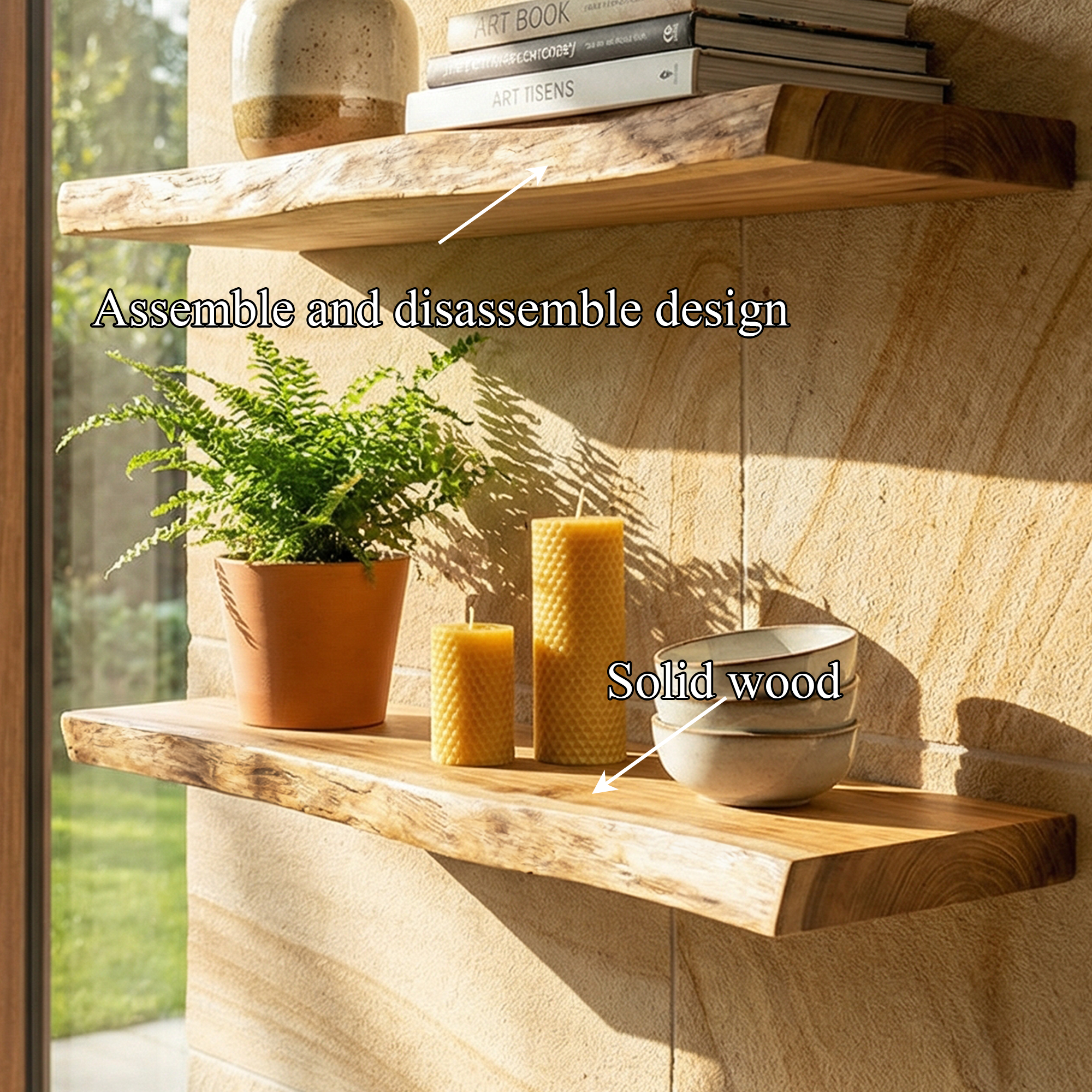 Modern Natural Oak Floating Wall Shelves Minimal Home Display SINLKIFL488