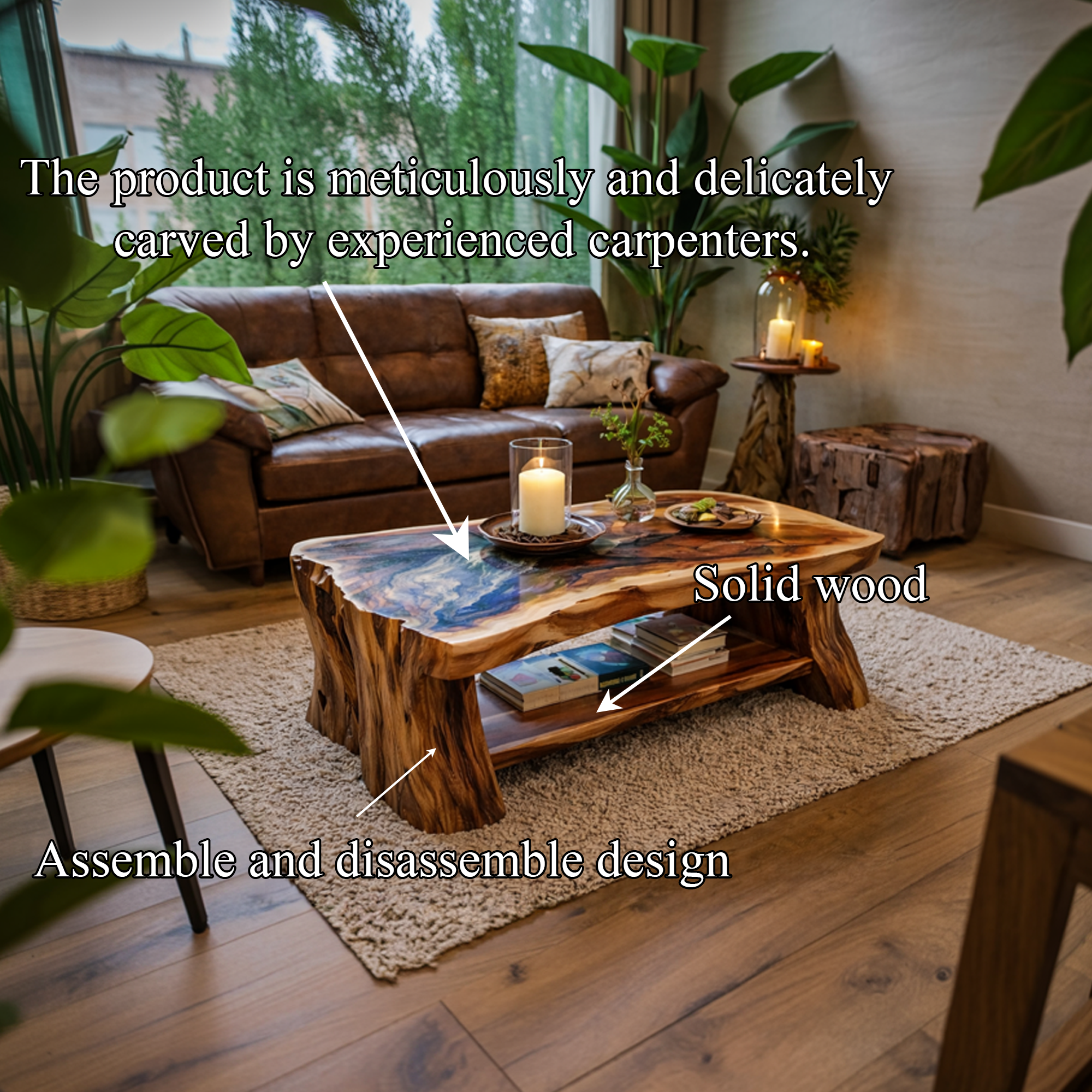 Reclaimed Slab Wood Coffee Table Living Room SINLKICF279