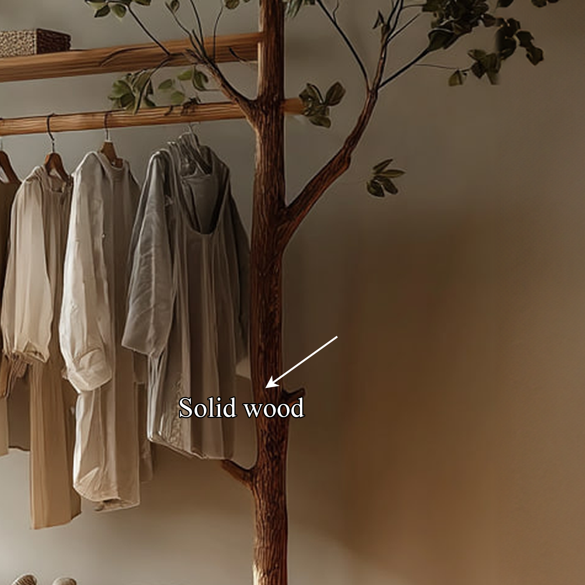 Rustic Tree Clothes Rack Solid Wood Bedroom Organizer SINLKITCR058