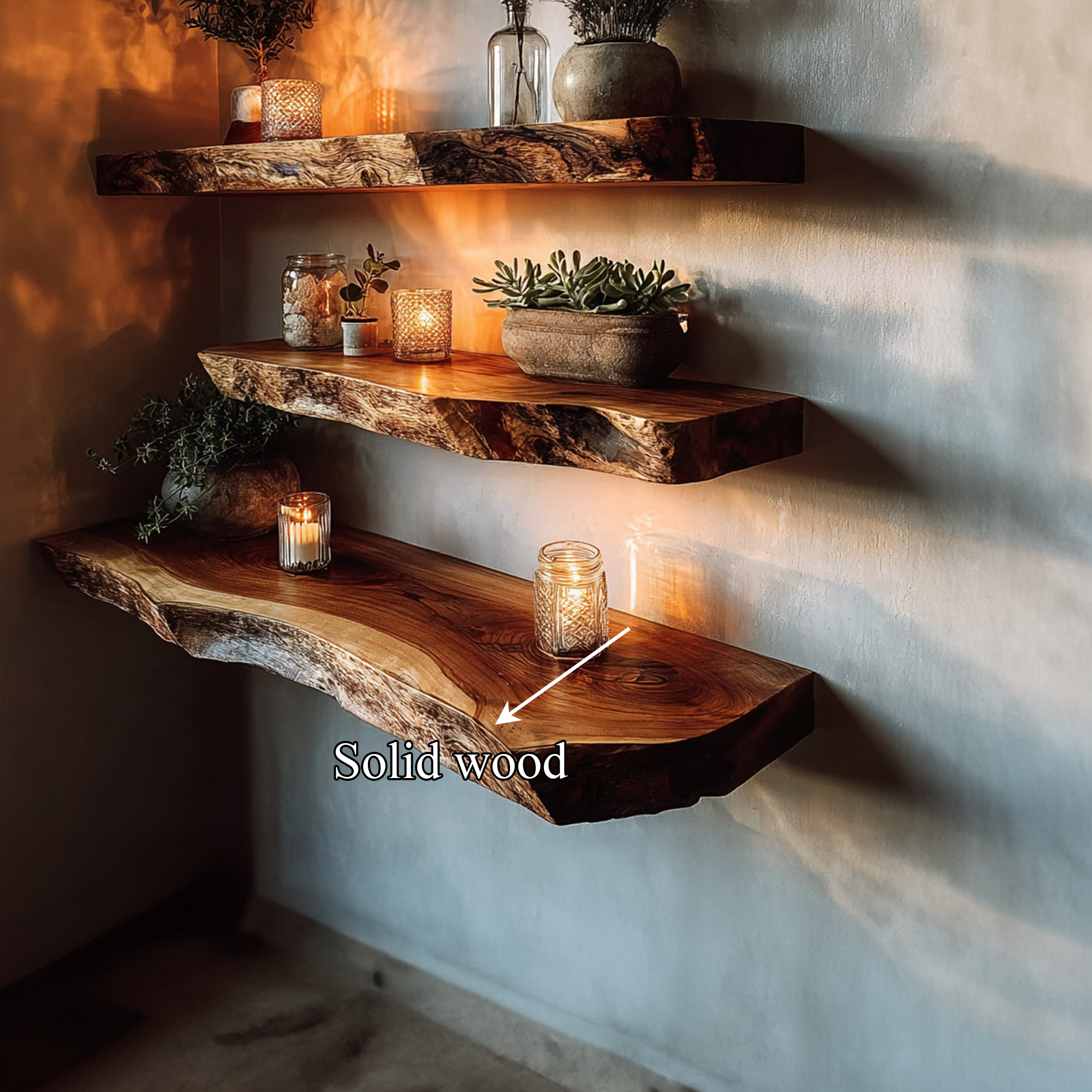 Rustic Live Edge Corner Floating Shelves Living Room SINLKIFL298