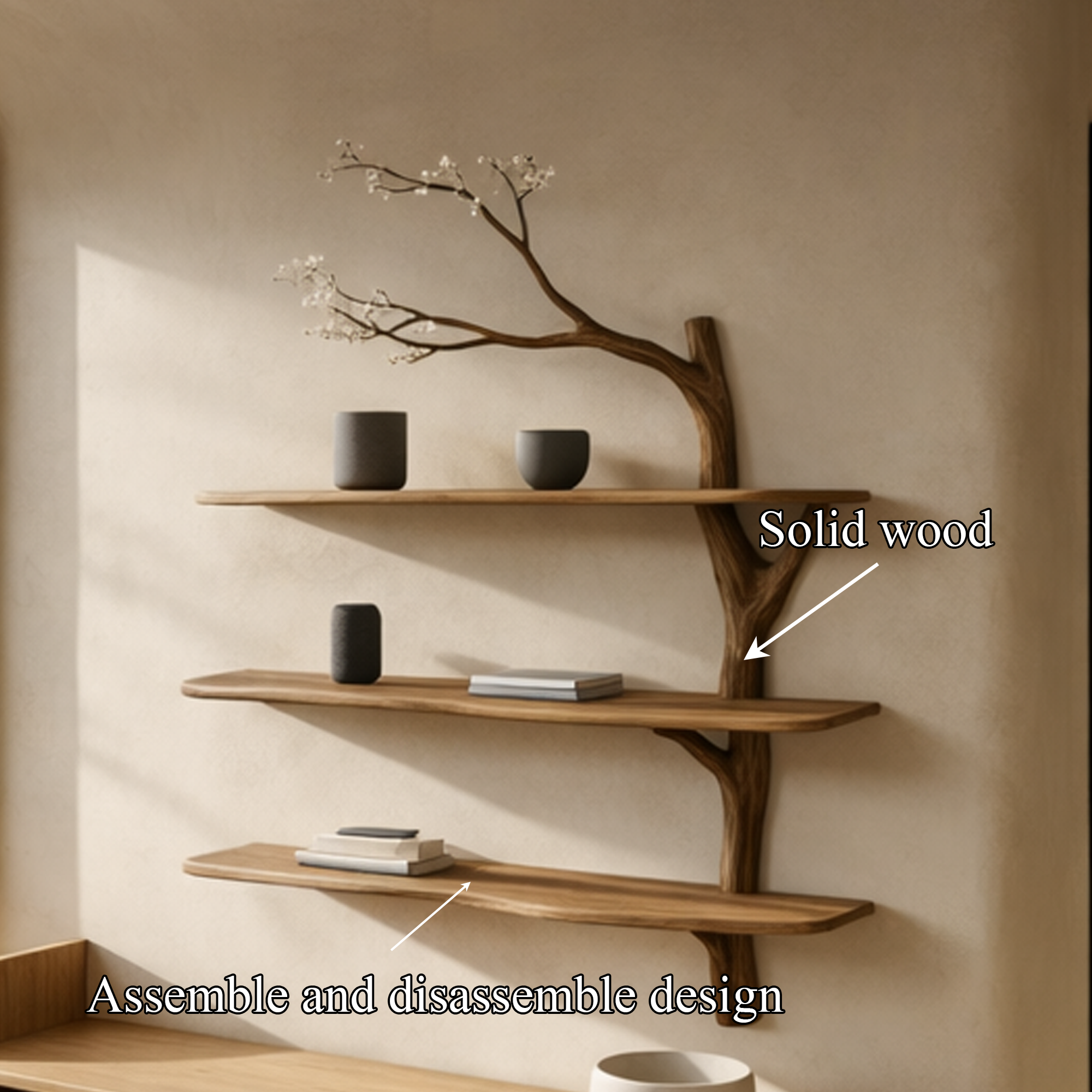 Rustic Tree Branch Wall Shelf Living Room Sculptural Floating Wood Shelves Decor SINLKITBS120