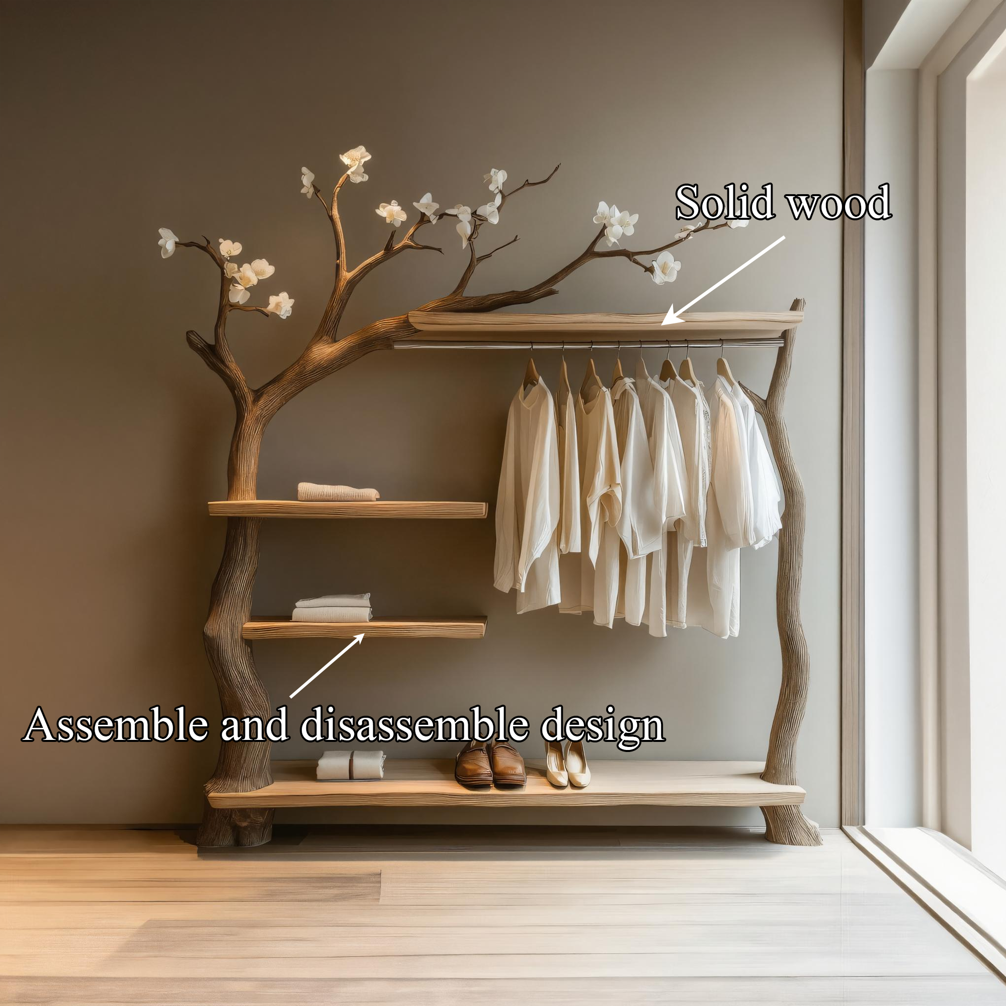 Rustic Tree Clothing Rack Flowering Branch Design SINLKITB549