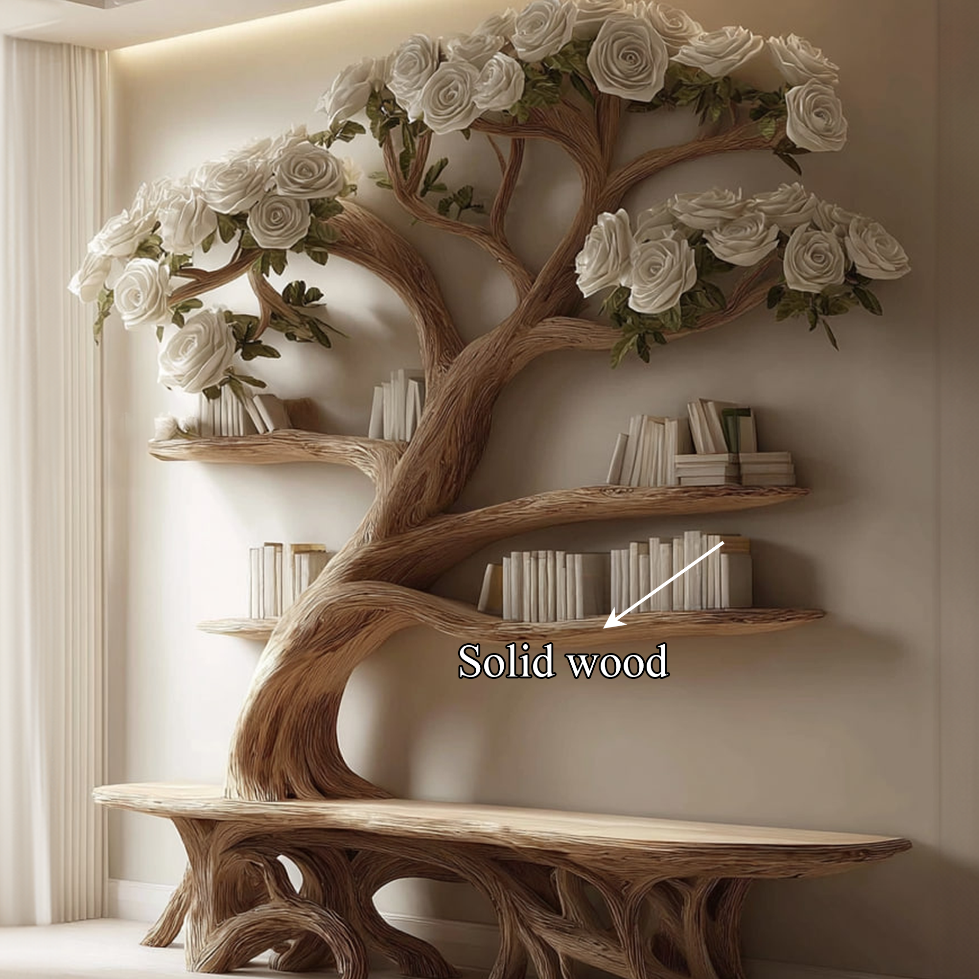 Midcentury Tree Bench Bookshelf Living Decor SINLKITB244