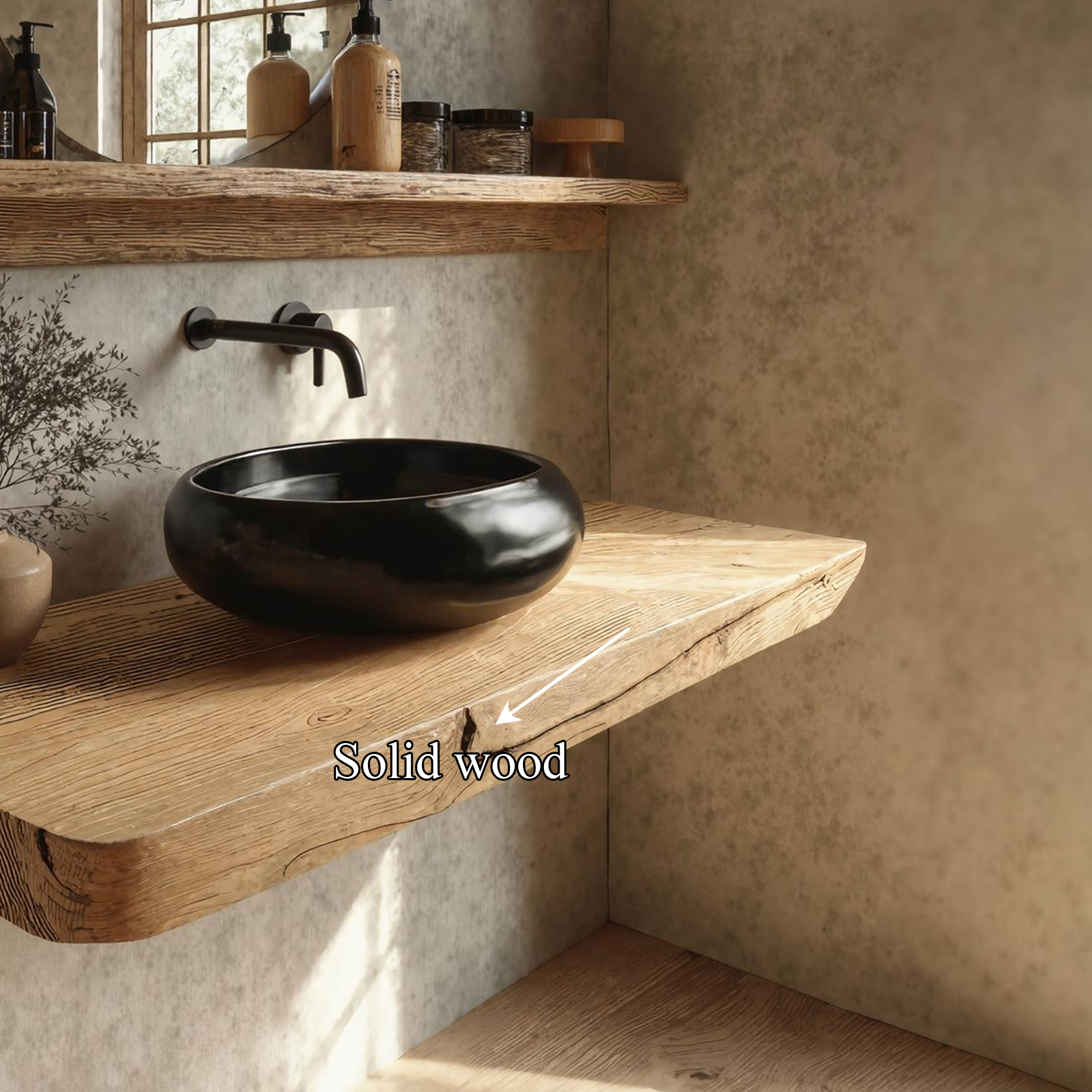 Rustic Floating Shelf Natural Edge Vanity Bathroom SINLKIBRV158