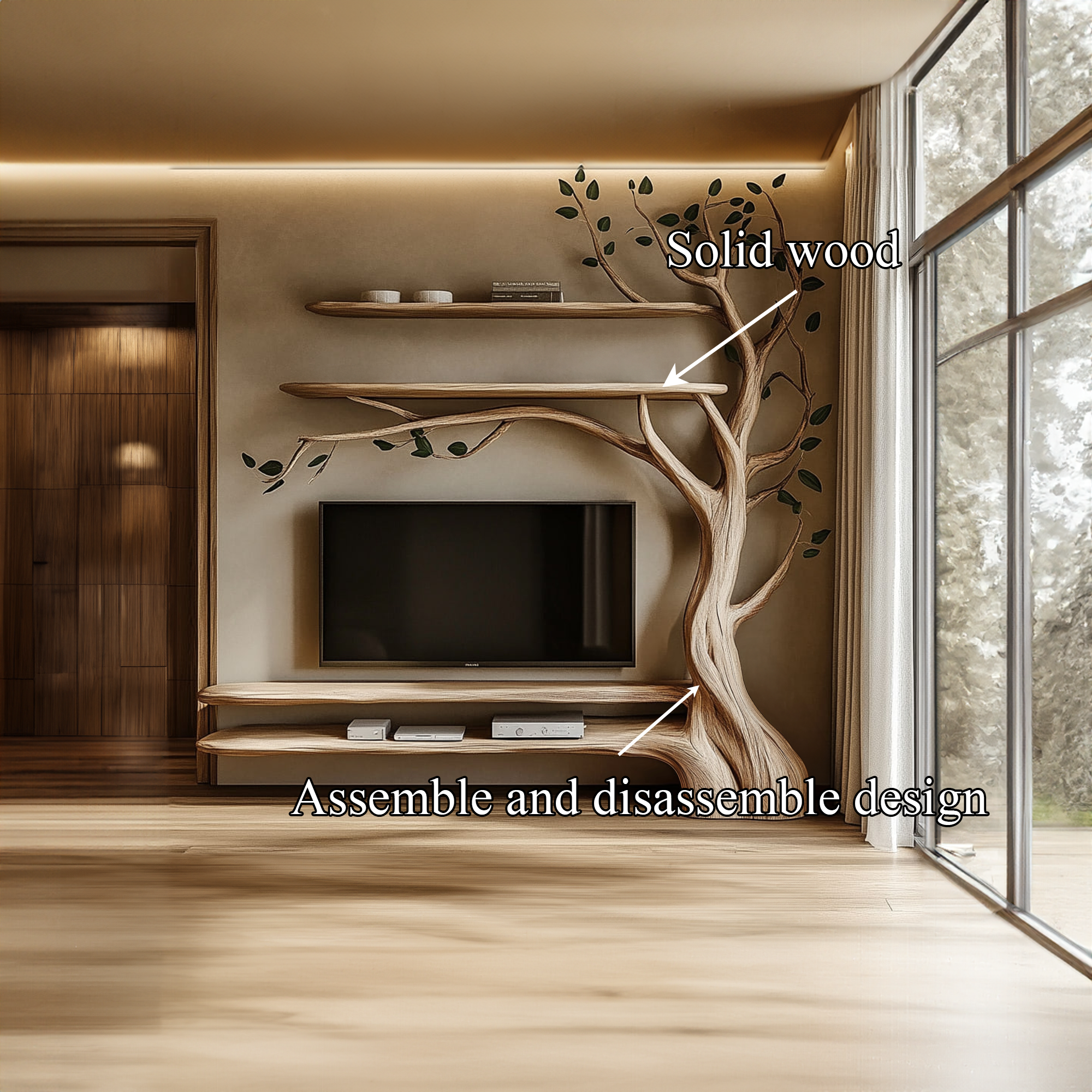 Rustic Tree Media Shelf Modern Living Space SINLKITB552