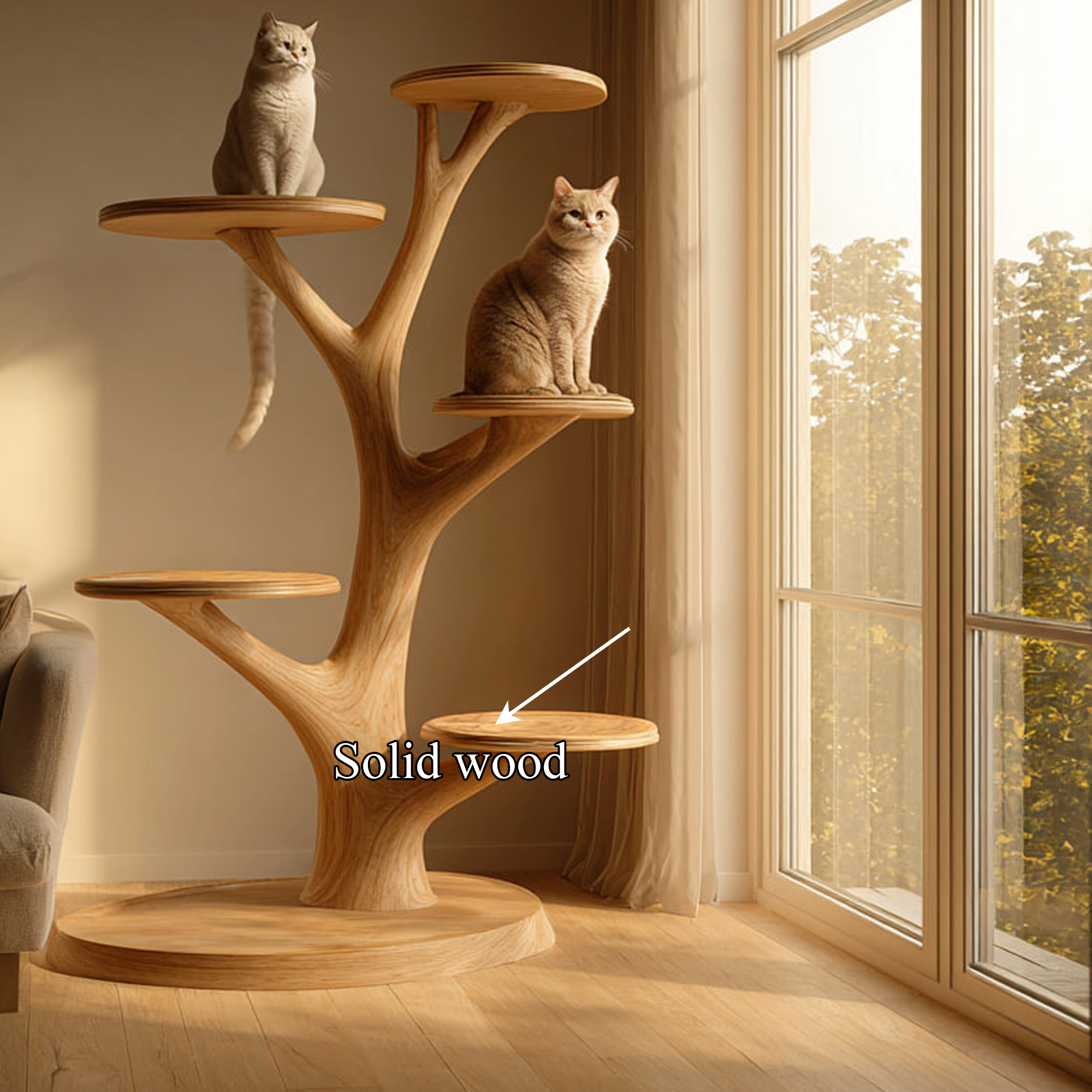 Rustic Wooden Cat Tower Bedroom Modern Decor SINLKITT053
