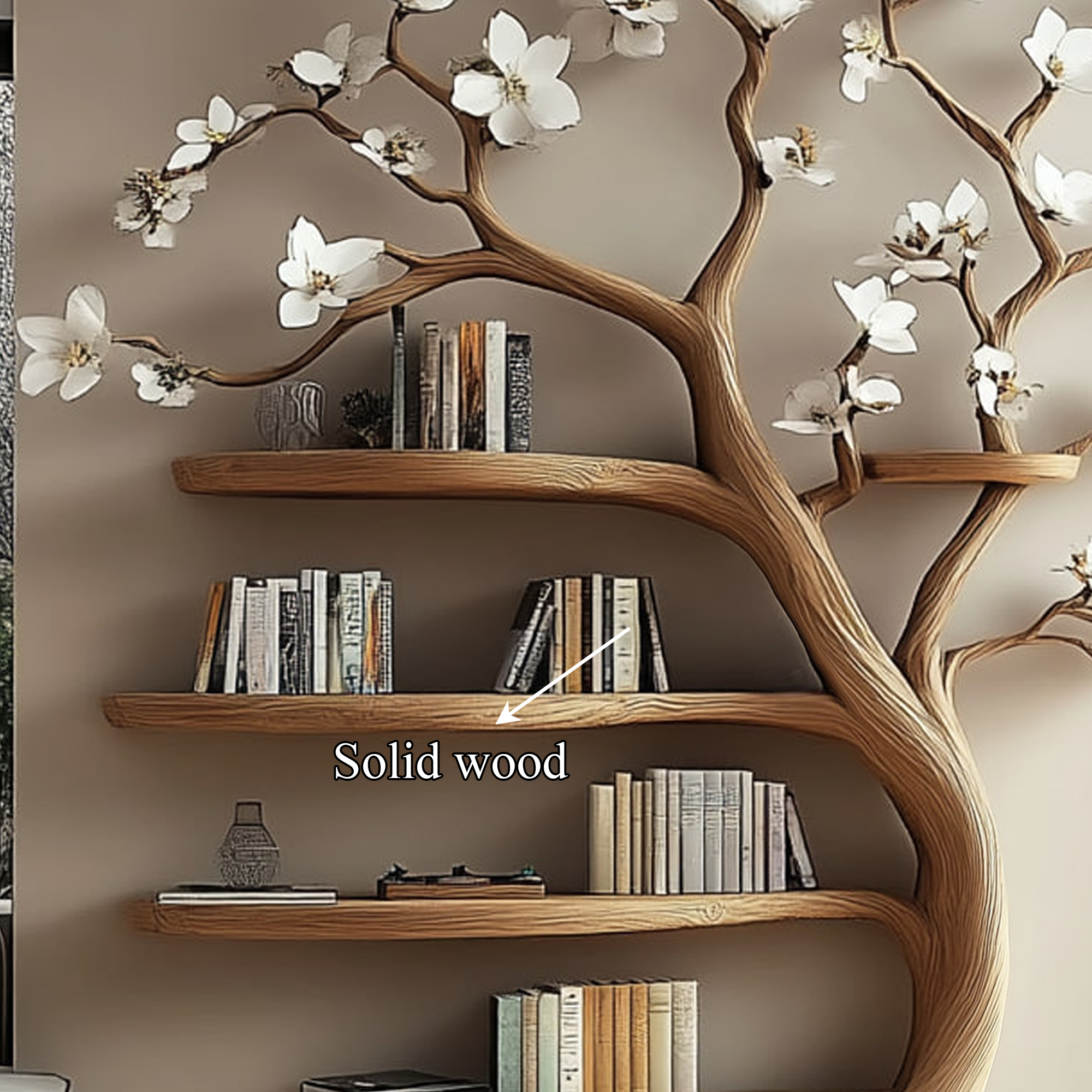 Rustic Tree Bookshelf Living Room Flower Wall Display SINLKITB484