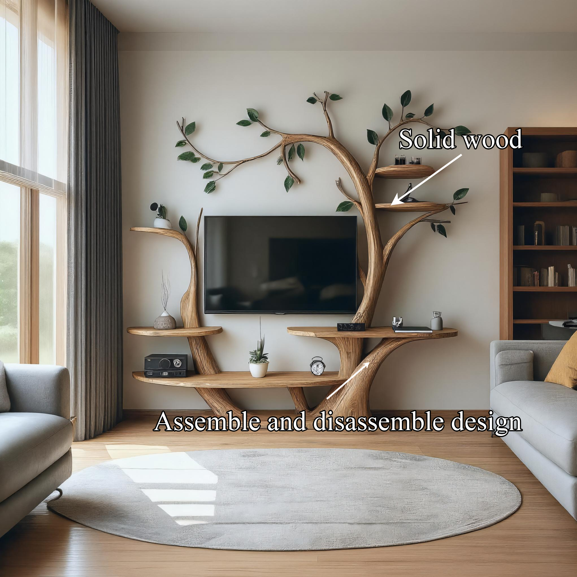 Rustic Organic Tree TV Wall Shelf Warm Home SINLKITB553