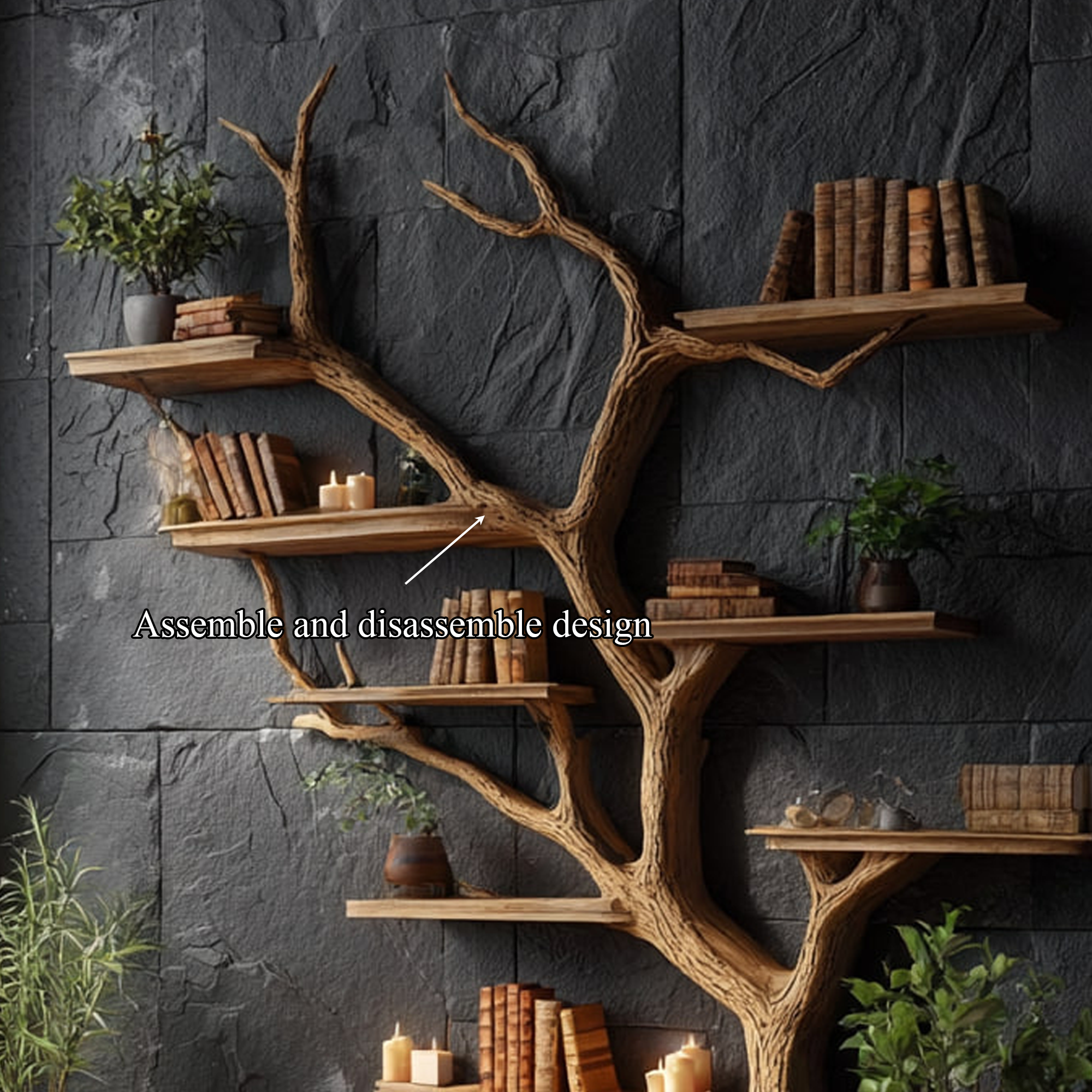 Rustic Tree Wall Shelf Library Study SINLKITB301