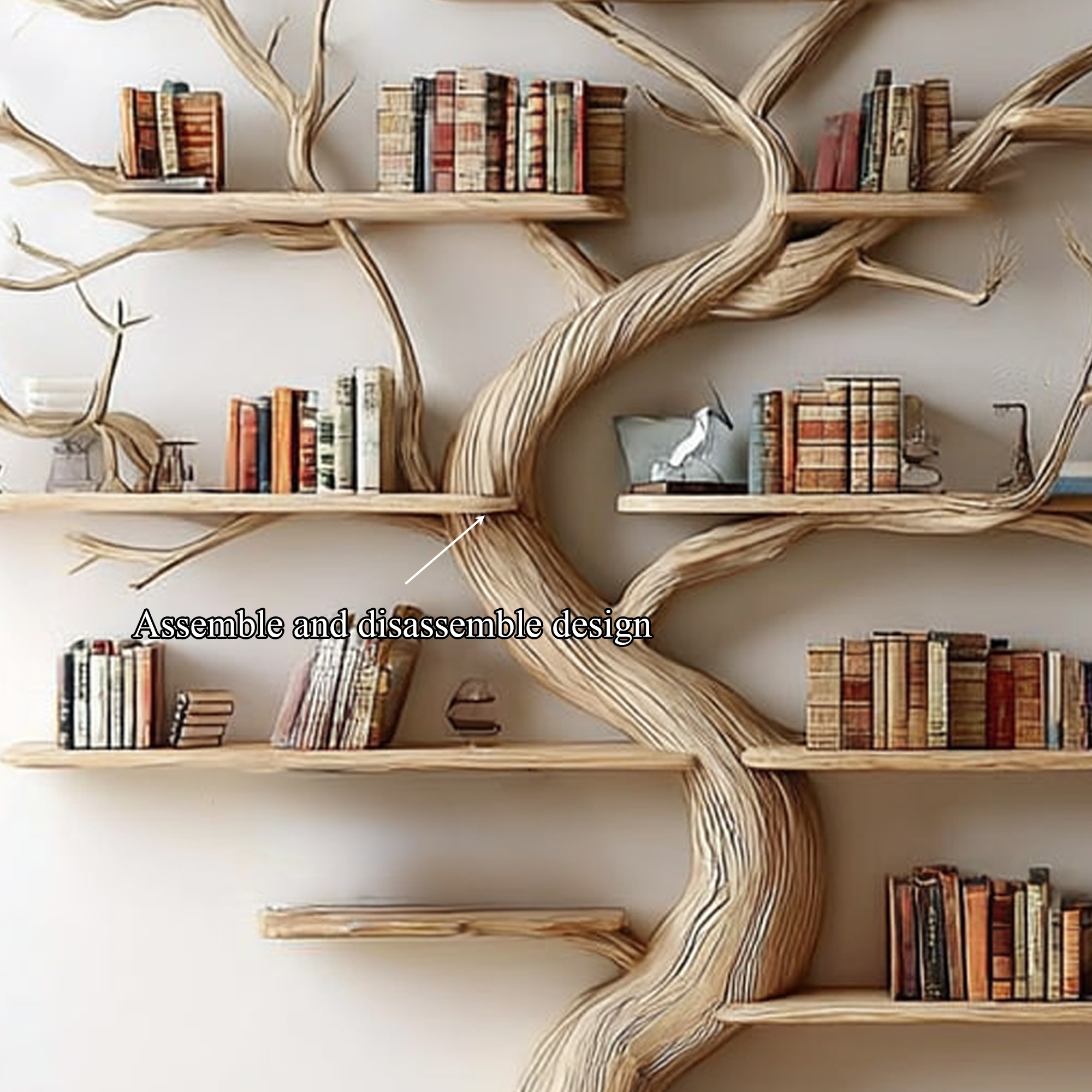 Rustic Tree Wall Bookshelf Bedroom Lounge SINLKITB289