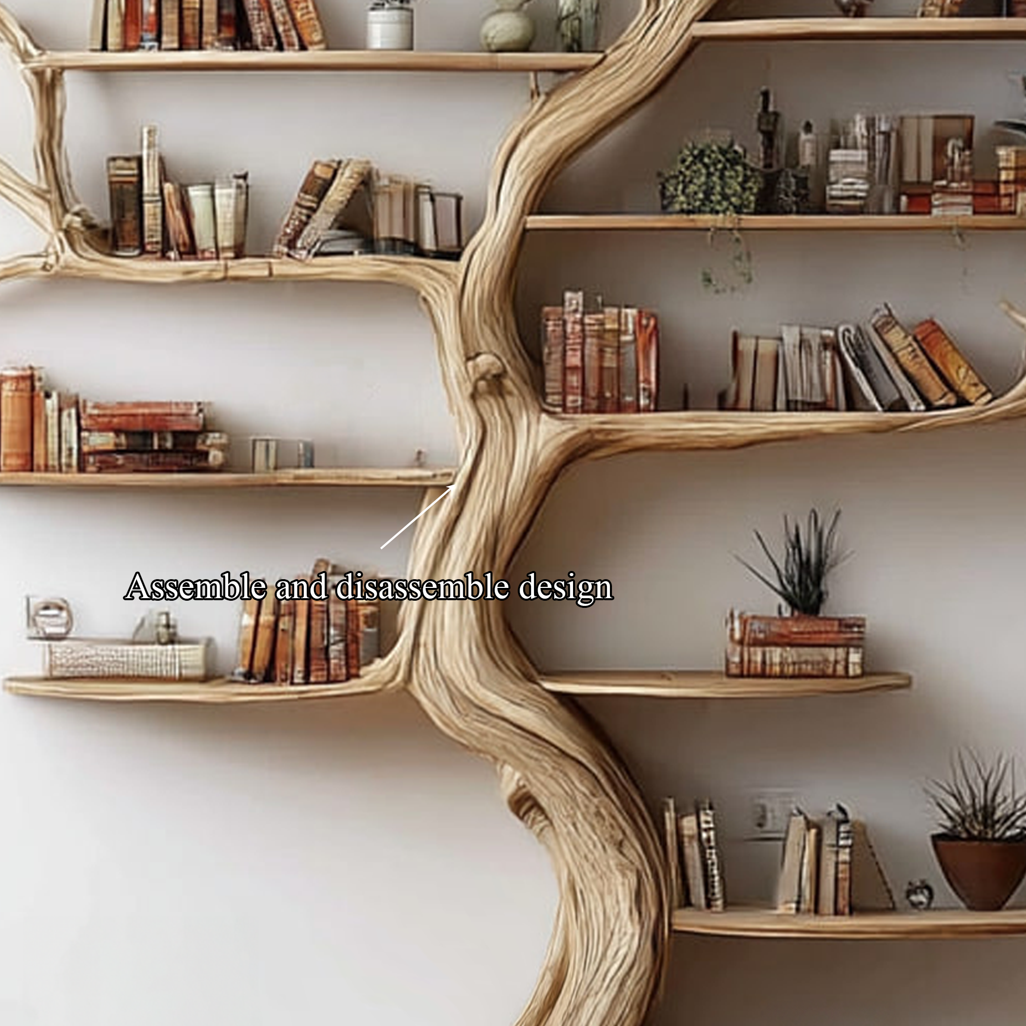Rustic Tree Wall Bookshelf Living Room SINLKITB288