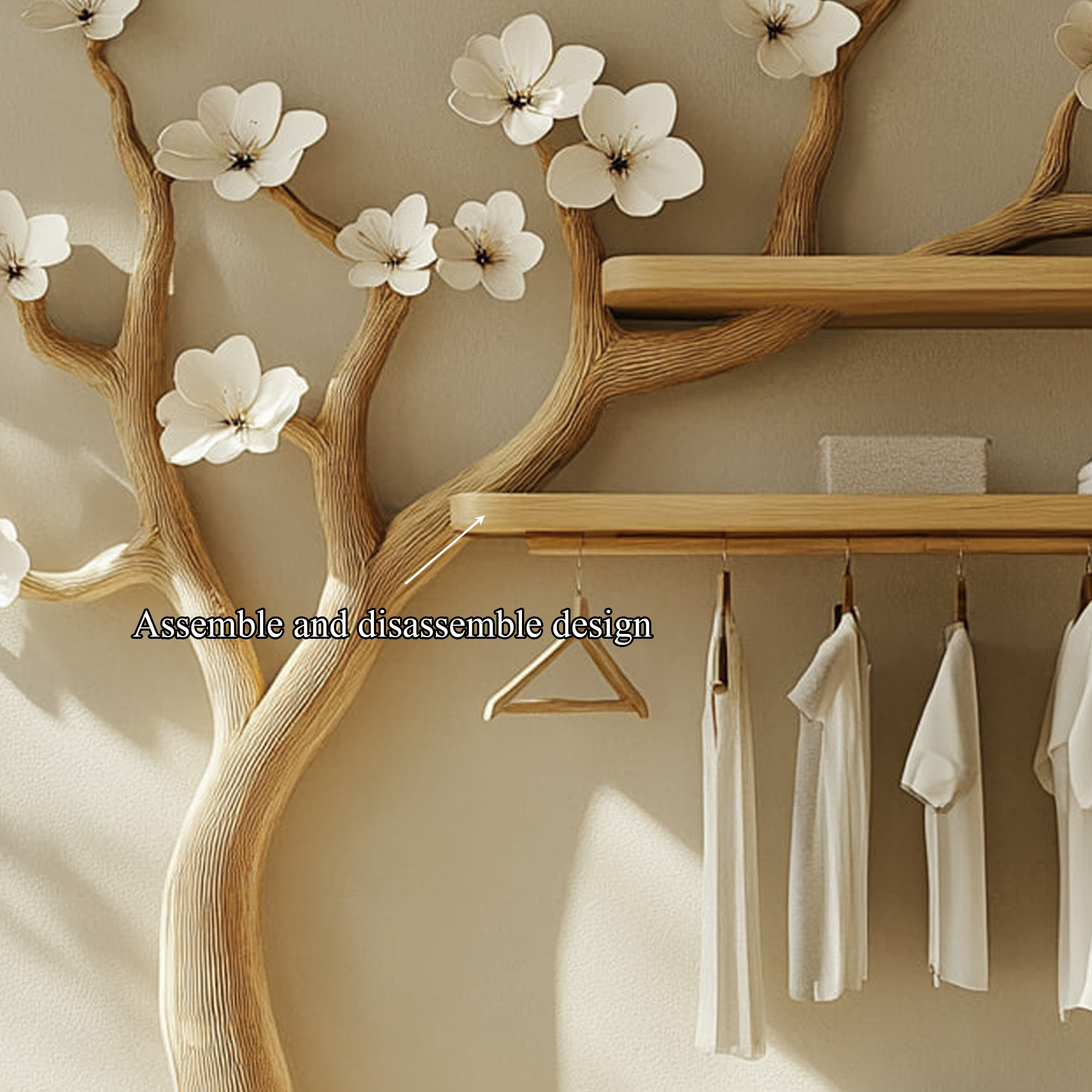 Scandinavian Tree Wardrobe Rack Solid Wood Bedroom Organizer SINLKITCR059