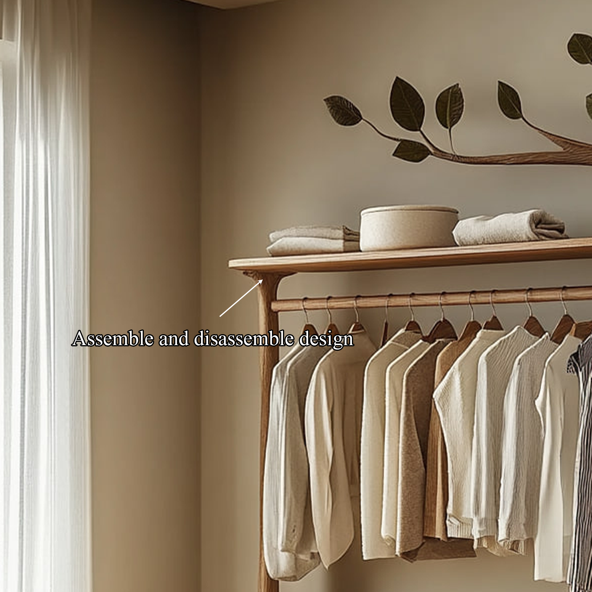 Rustic Tree Wardrobe Rack Solid Wood Bedroom Organizer SINLKITCR056