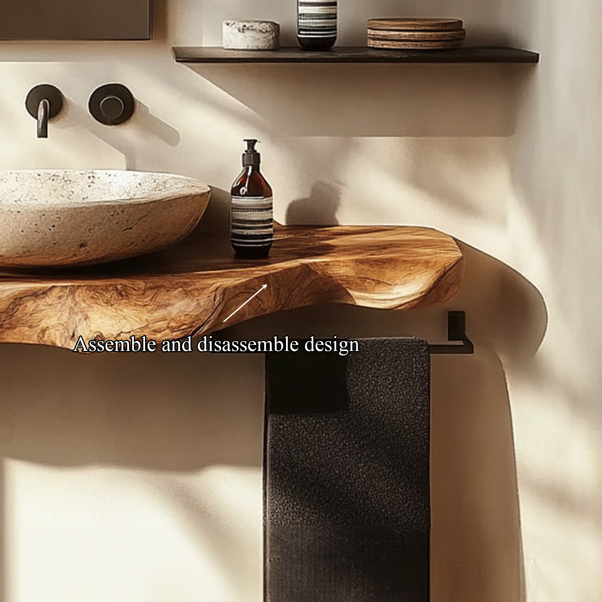 Rustic Bathroom Vanity Shelf Live Edge Wood Bathroom Decor SINLKIBRV212