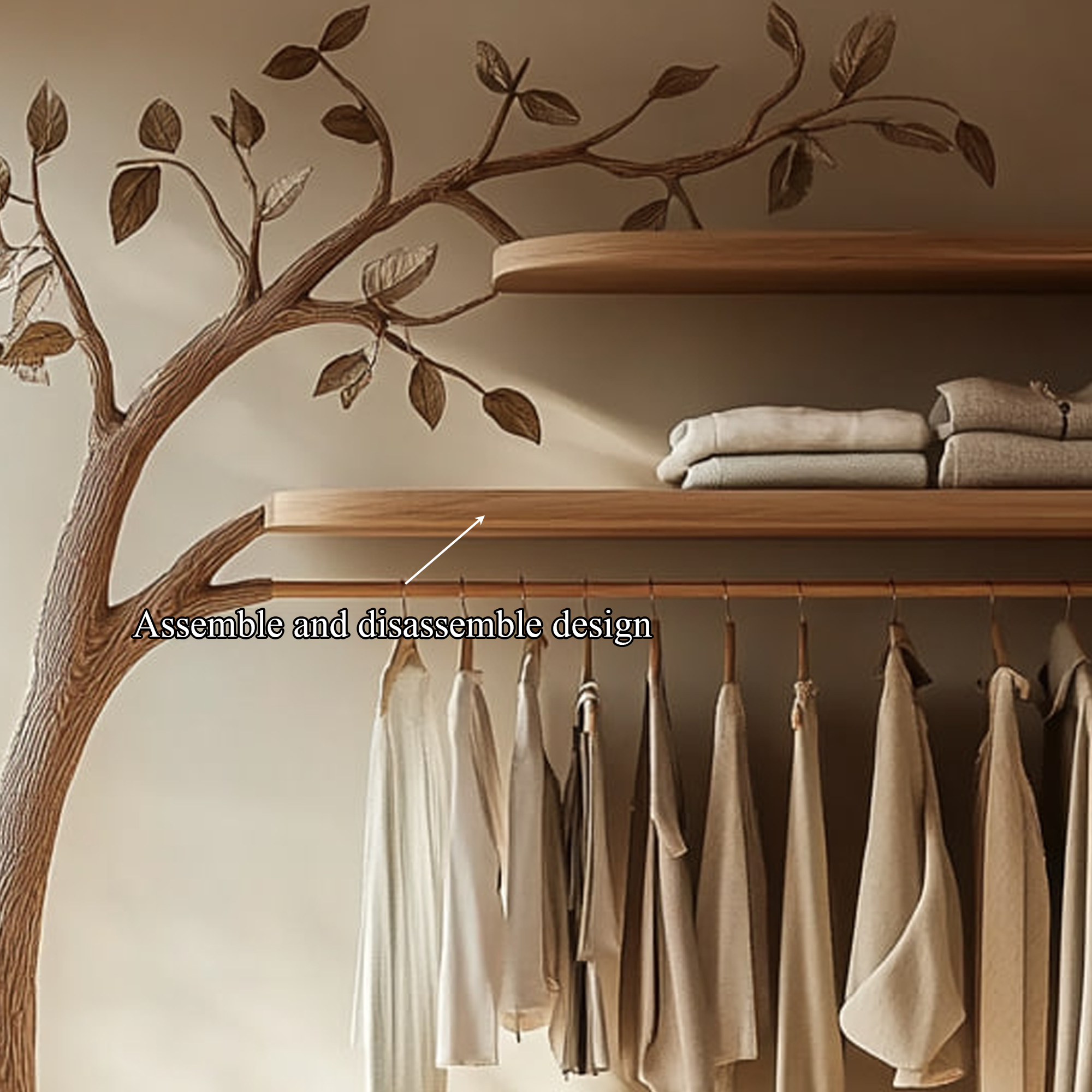 Scandinavian Solid Wood Tree Wardrobe Organizer Natural Living Room SINLKITCR052