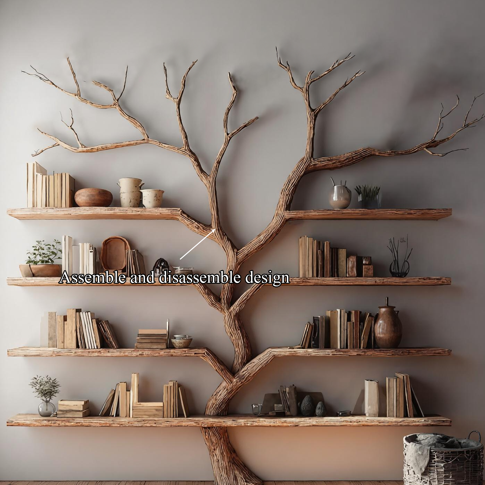 Rustic Tree Bookshelf Living Room Large Wall Display SINLKITB321