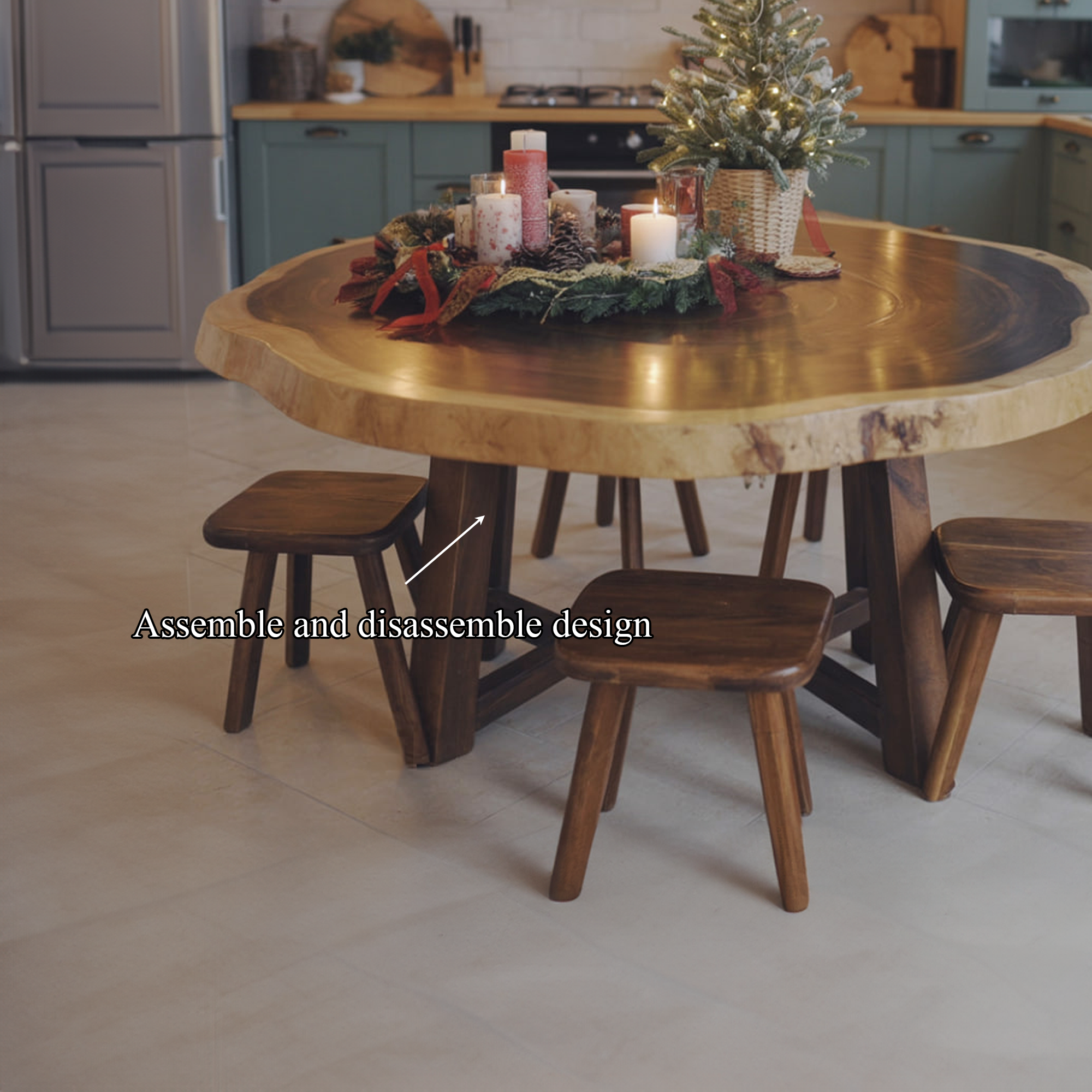 Rustic Round Dining Table Holiday Decor Family Kitchen SINLKIDT139