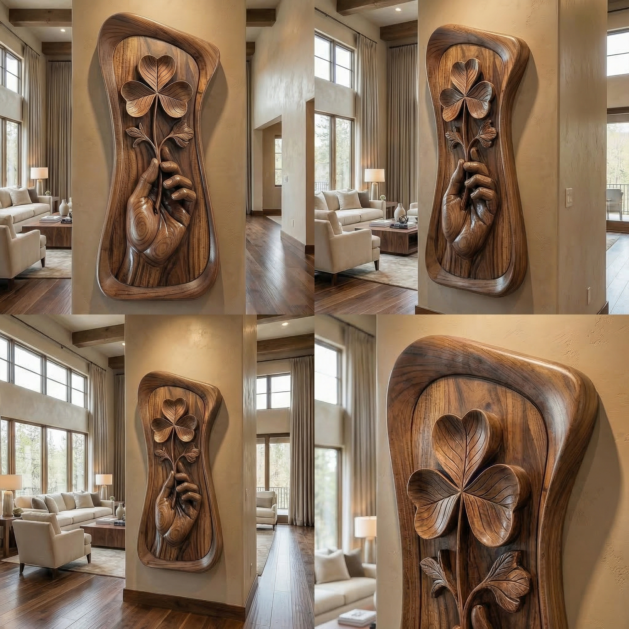 Mid Century Hand Carved Wood Sculpture Wall Art Living Room And Entryway SINLKIWD050