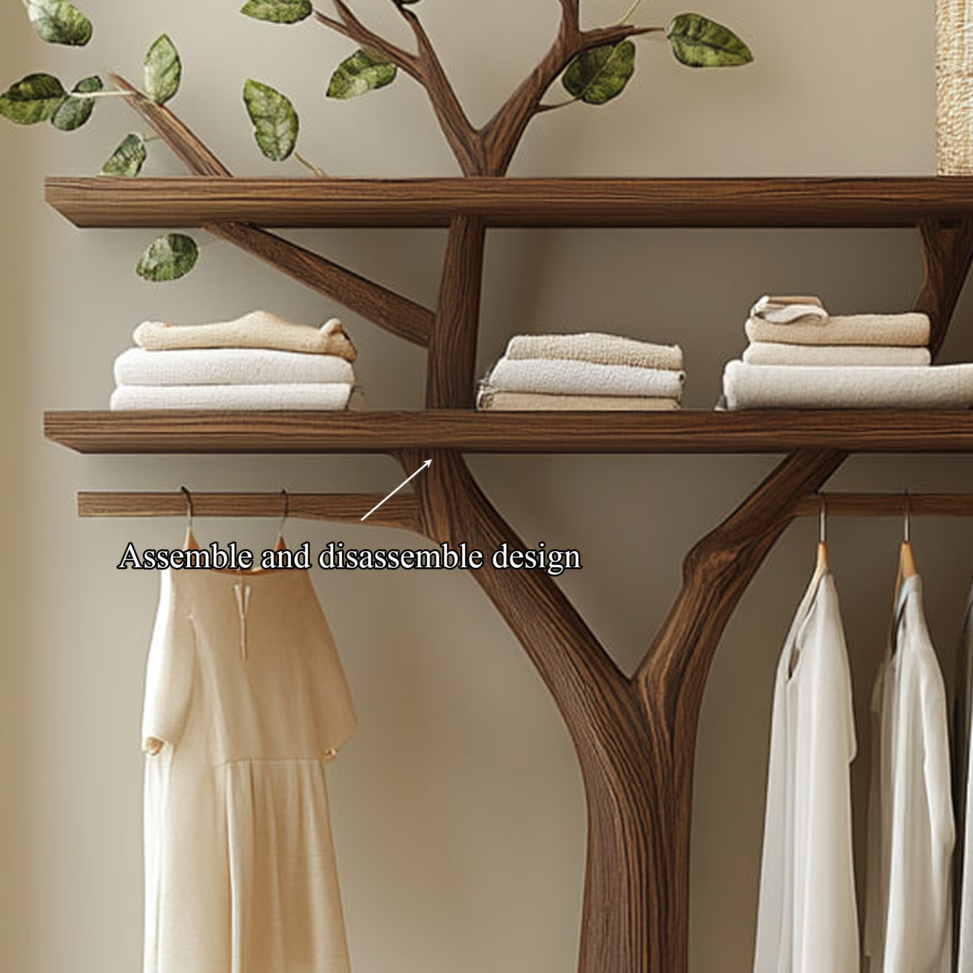 Sculptural Wooden Tree Clothing Rack Artistic Design Bedroom SINLKITCR050