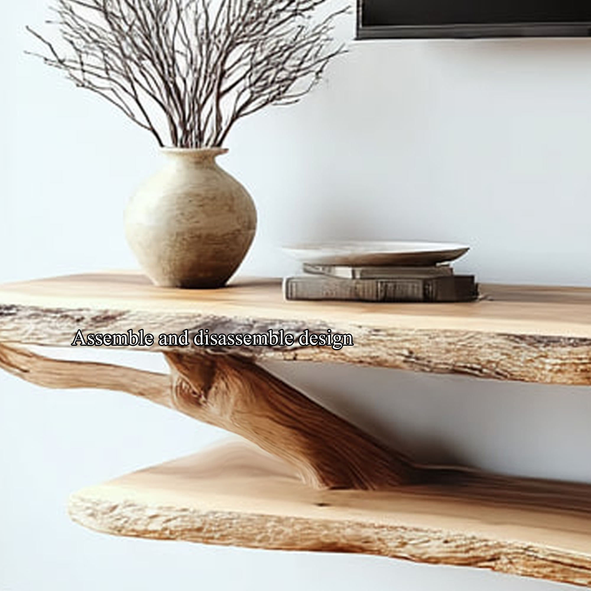 Rustic TV Console Table Live Edge Double Tier Living Room SINLKICS311