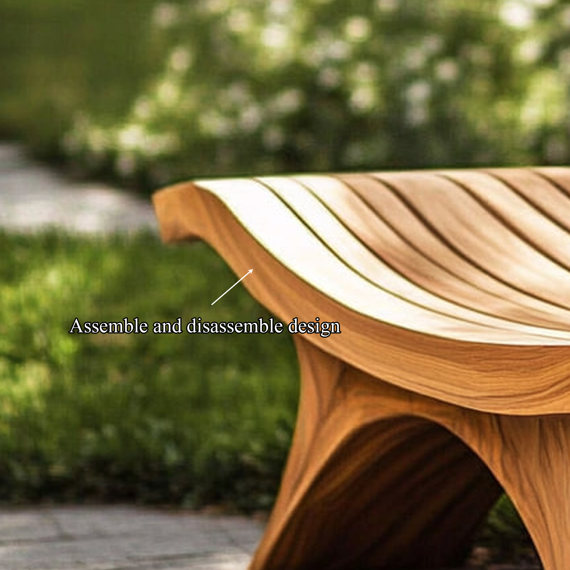 Sculptural Modern Outdoor Wood Bench Garden Patio SINLKIRS041