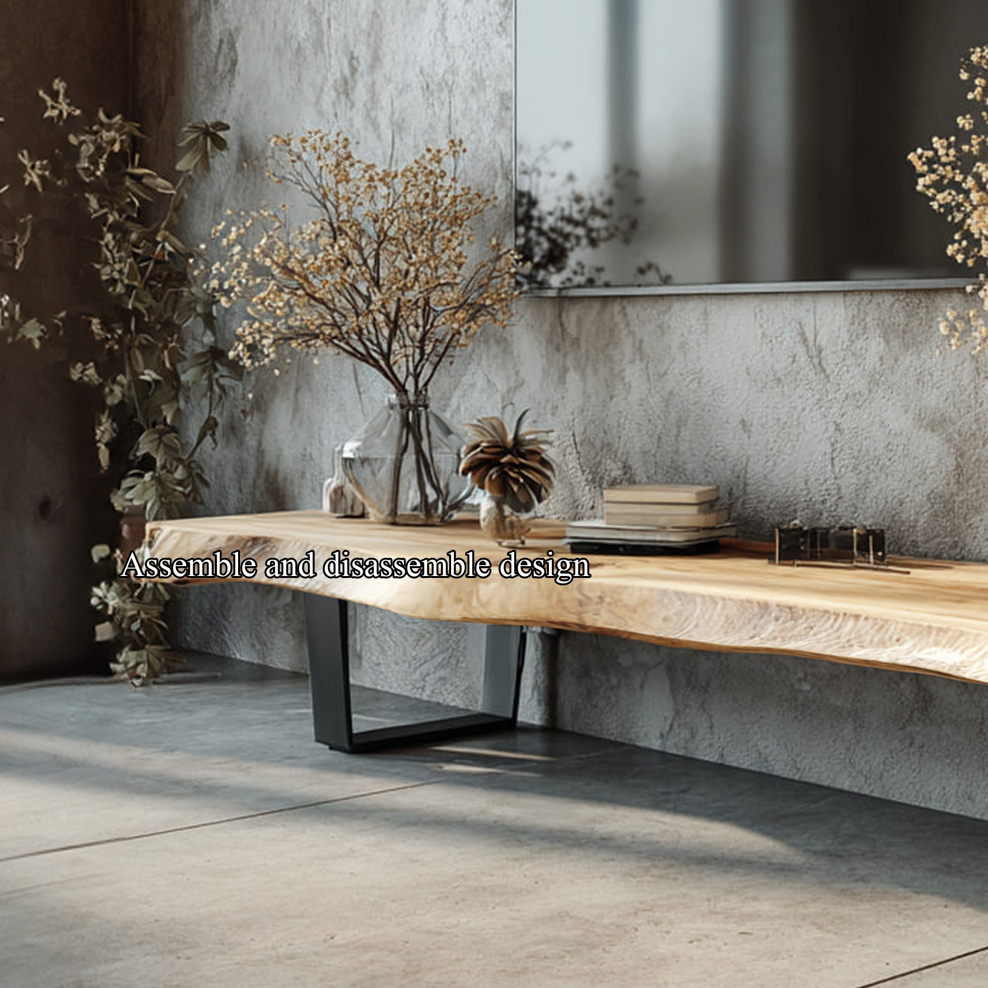 Mid Century TV Console Solid Slab Wood Media Room SINLKICS305