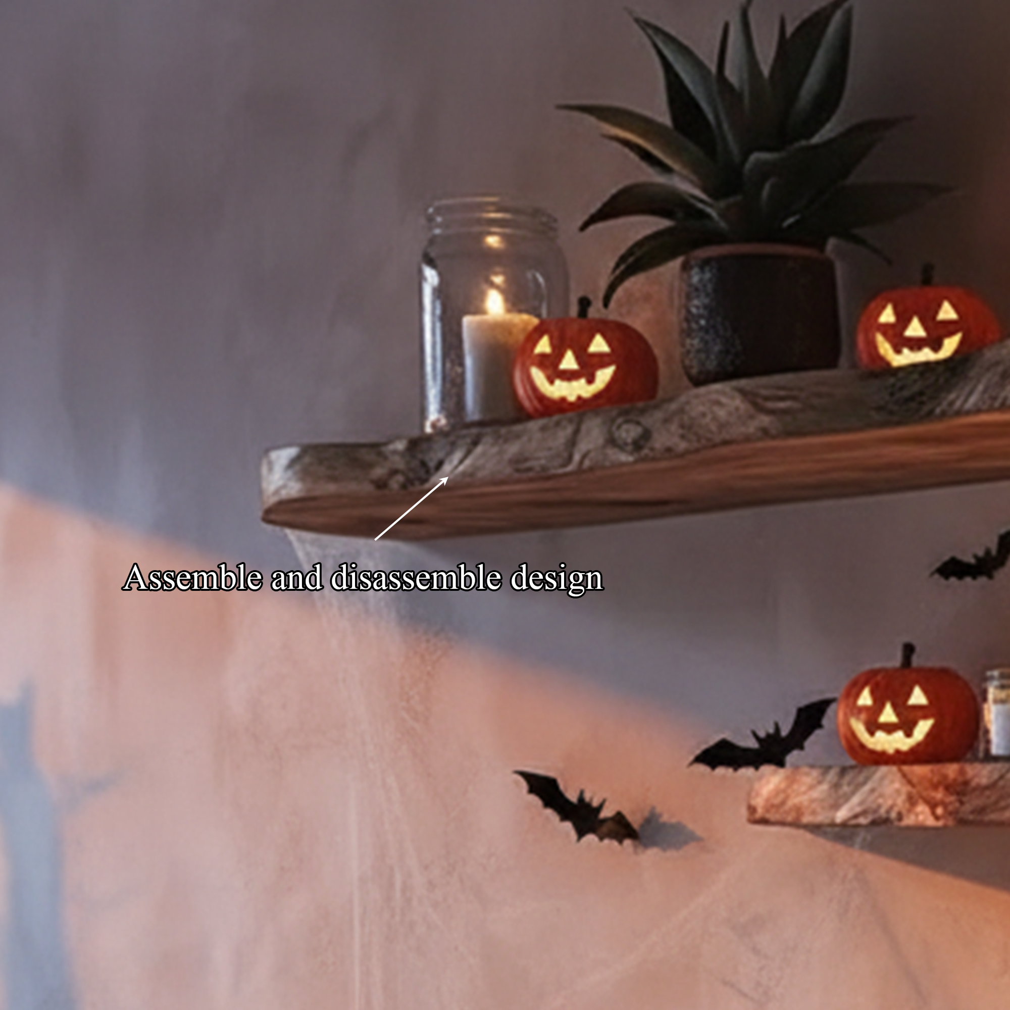 Rustic Handmade Halloween Floating Shelf Living Room Wall Decor SINLKIHW033