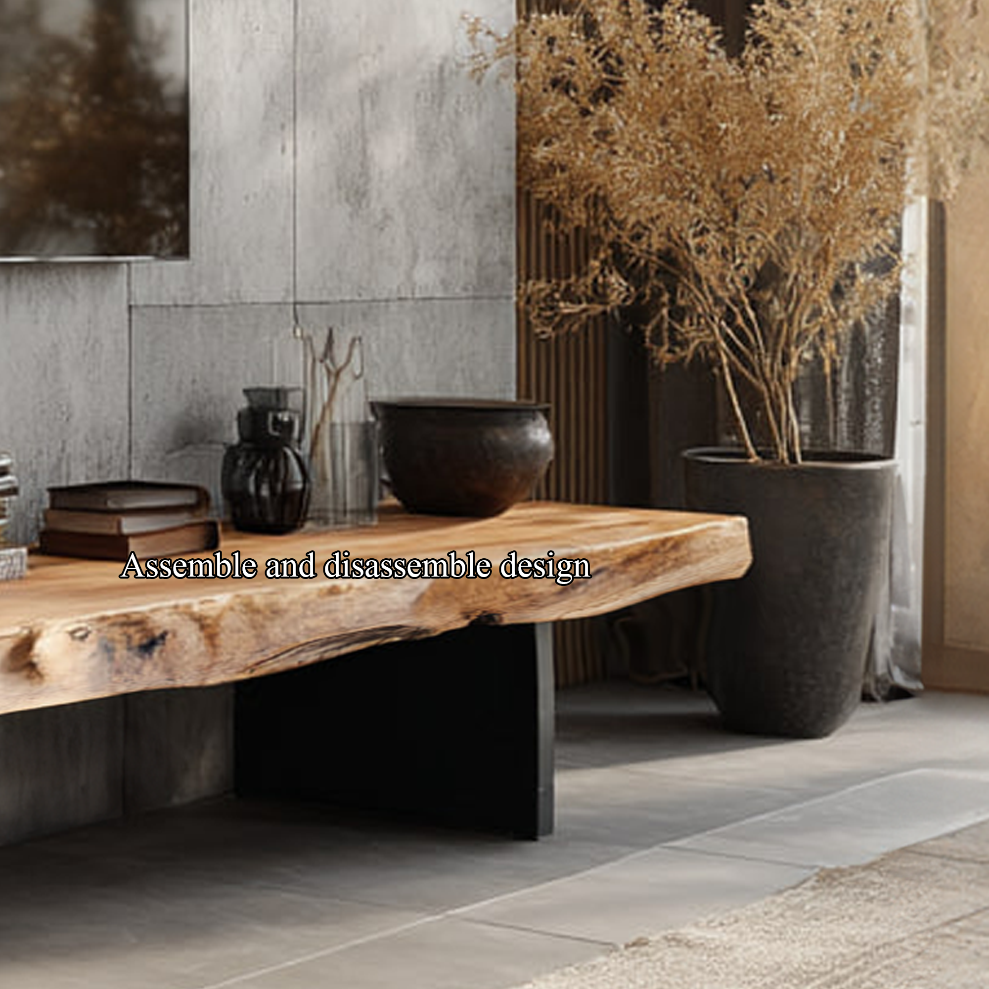 Mid-Century Modern TV Stand Live Edge Wood Living Room SINLKICS307