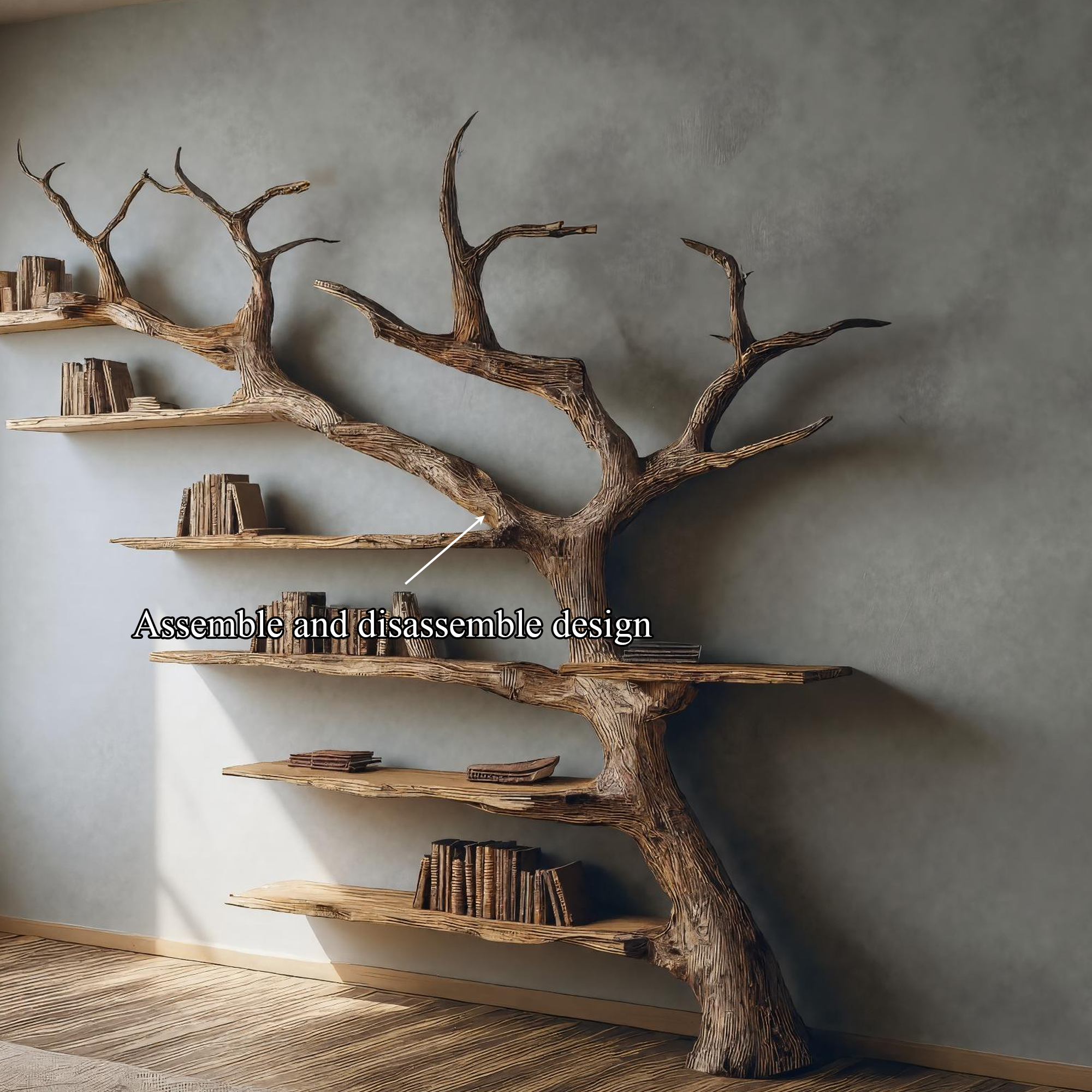 Rustic Branch Bookshelf Home Office Artistic Wall Decor SINLKITB322